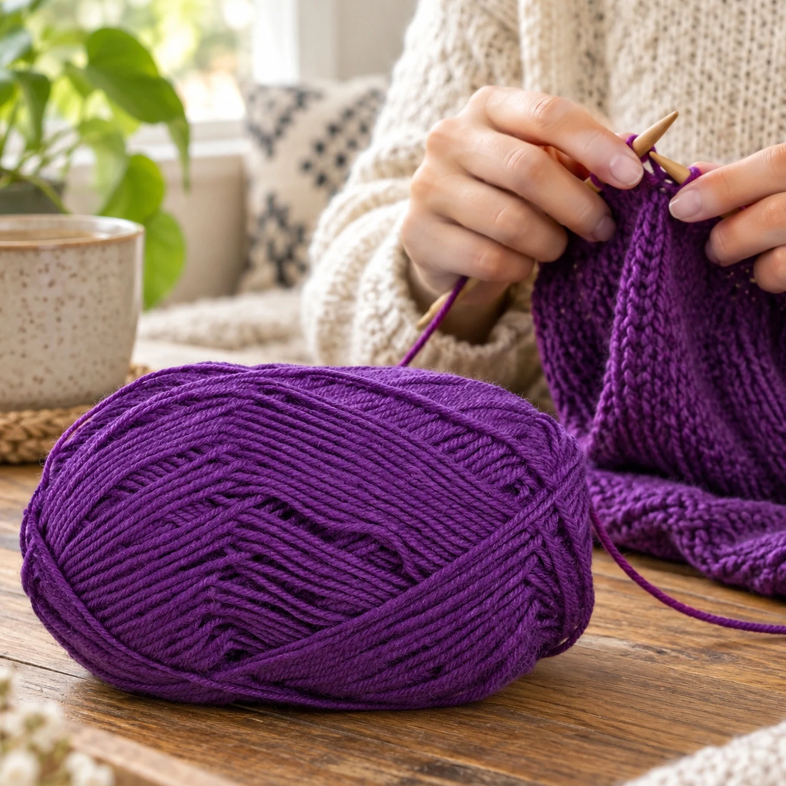 Lana fina para tejer, 100 g, morado medio 16 - Imagen 3