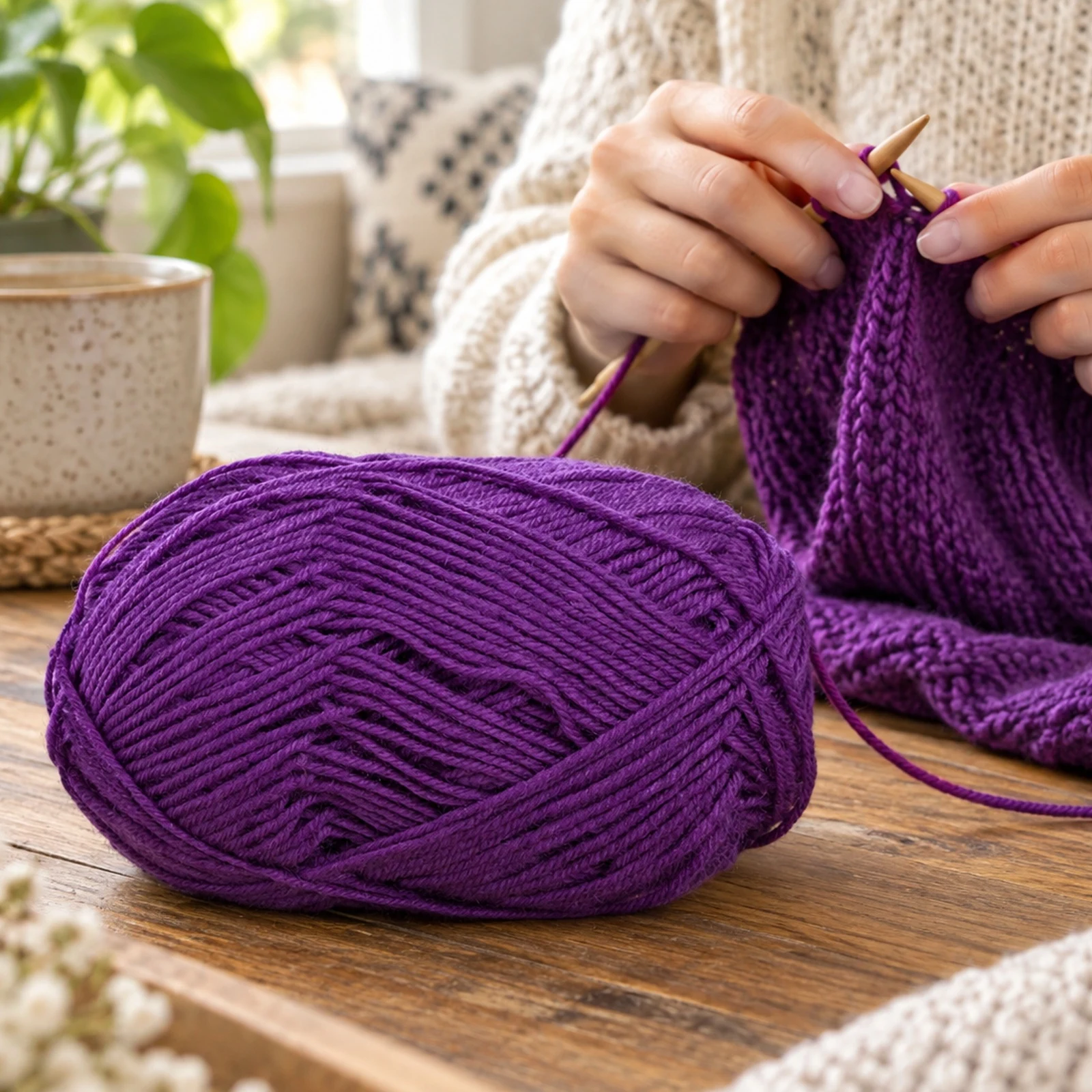 Lana fina para tejer, 100 g, morado medio 16 - Imagen 7