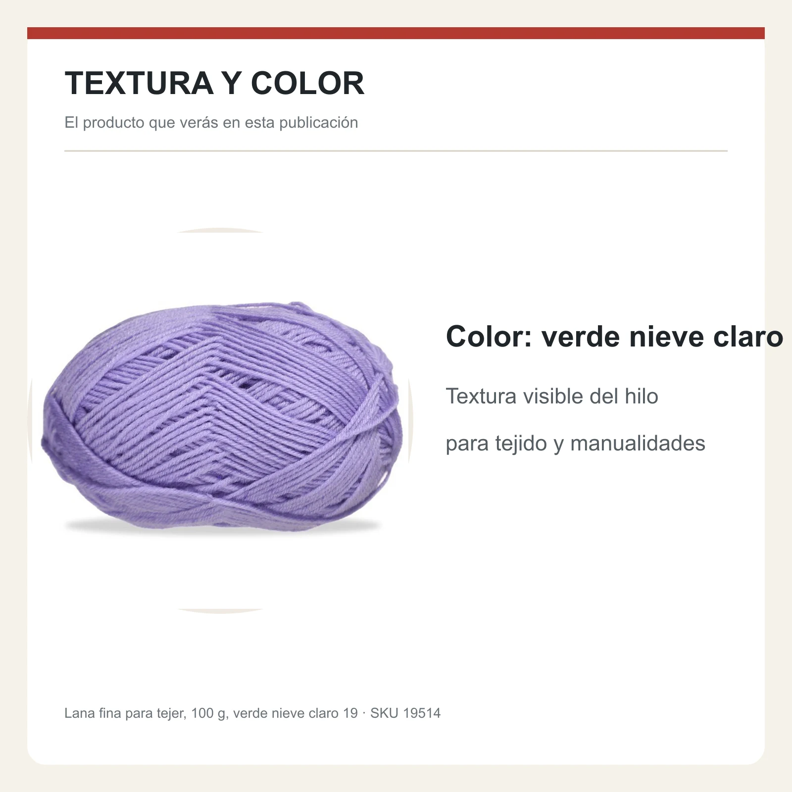Lana fina para tejer, 100 g, verde nieve claro 19 - Imagen 6