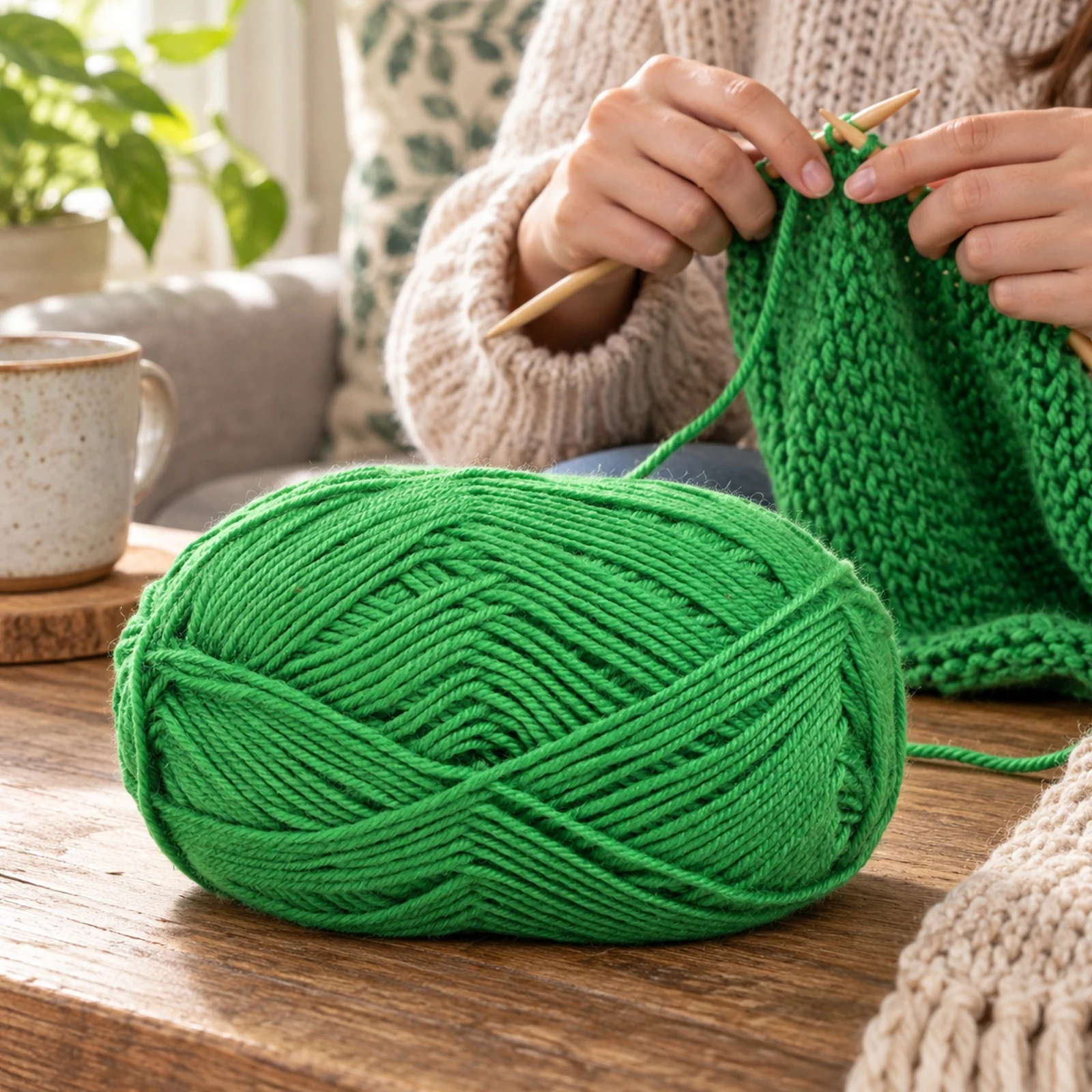 Lana fina para tejer, 100 g, verde claro 24 - Imagen 2