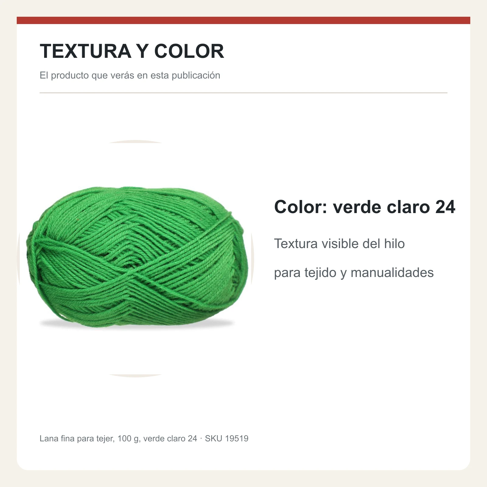 Lana fina para tejer, 100 g, verde claro 24 - Imagen 6