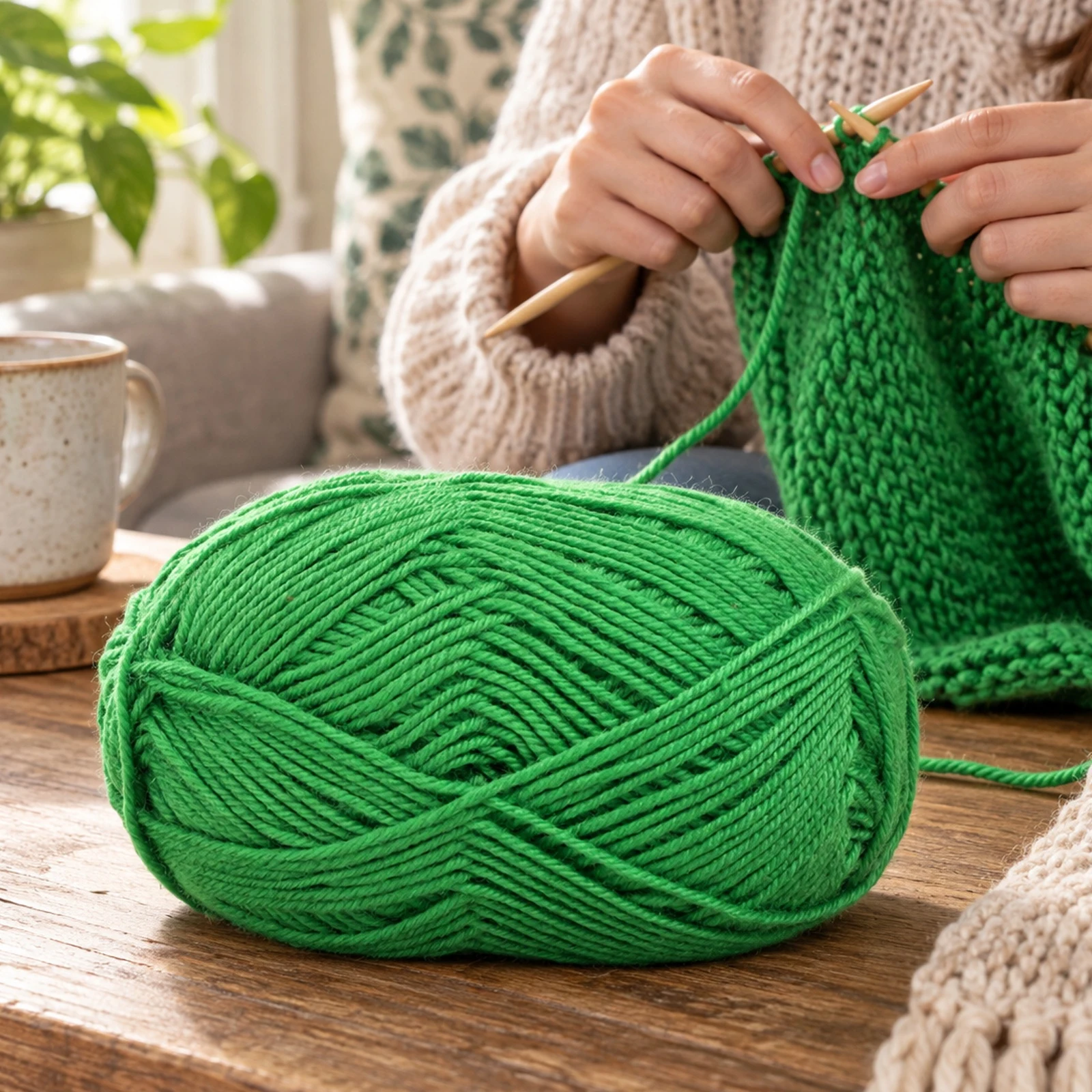 Lana fina para tejer, 100 g, verde claro 24 - Imagen 7