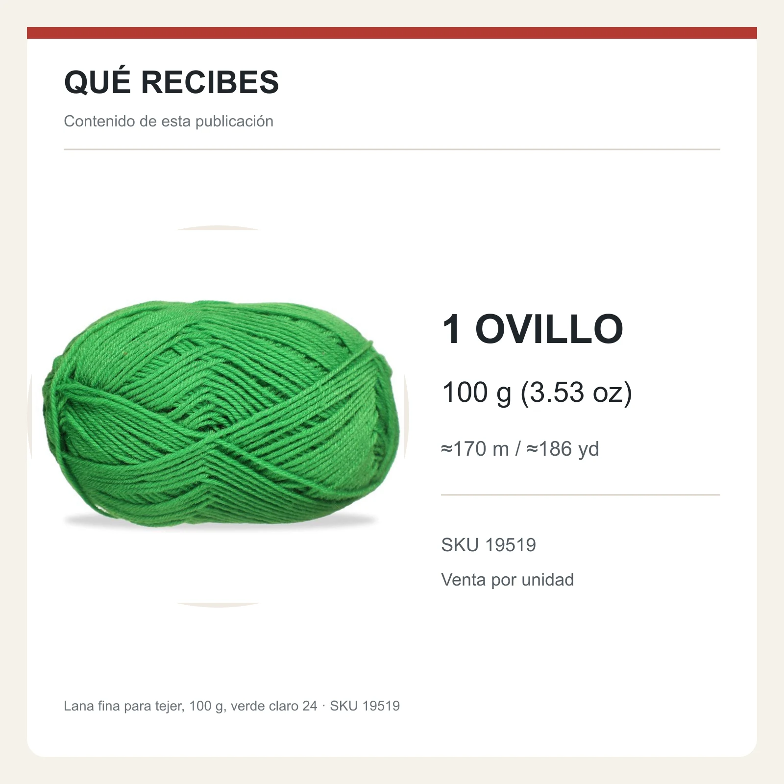 Lana fina para tejer, 100 g, verde claro 24 - Imagen 8