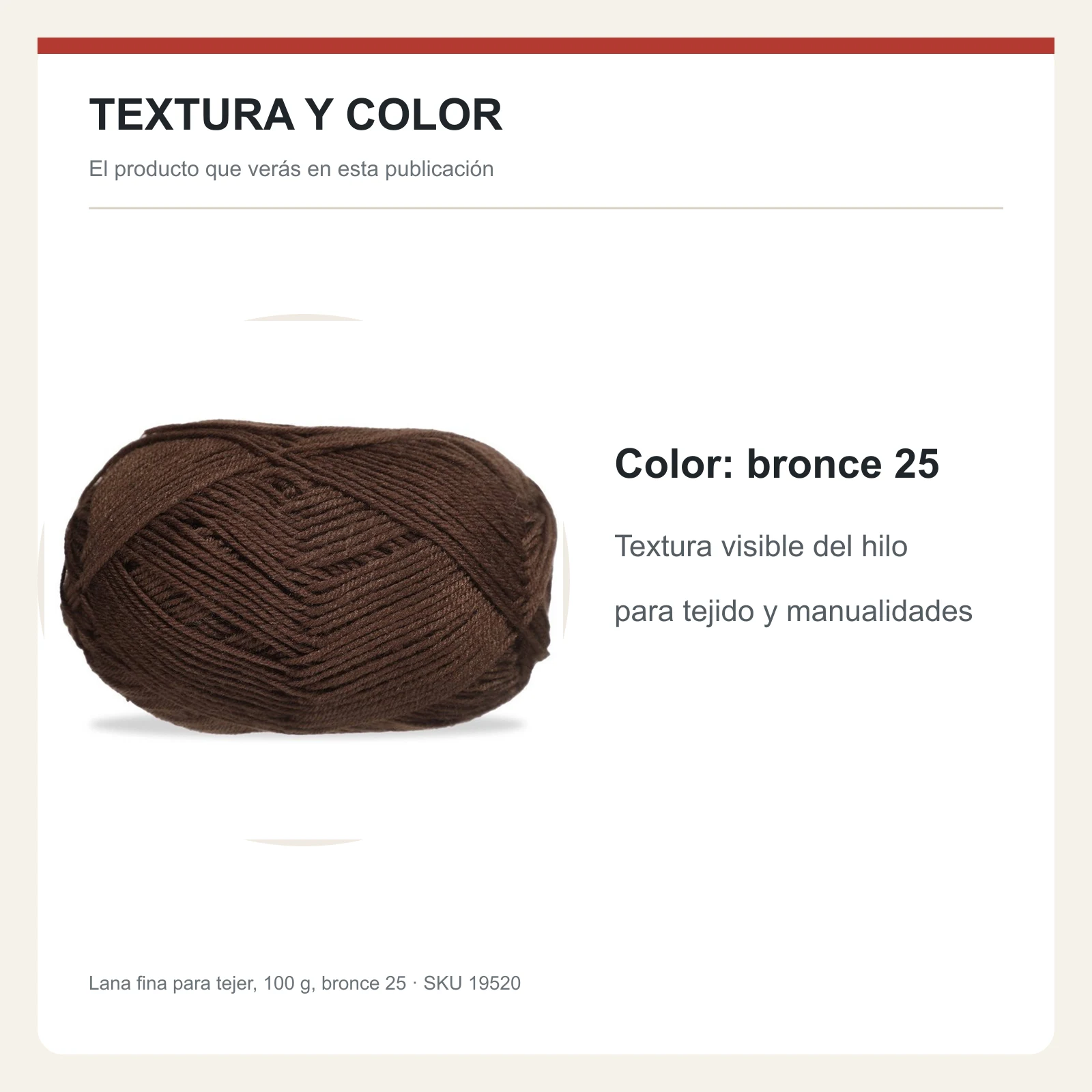 Lana fina para tejer, 100 g, bronce 25 - Imagen 6