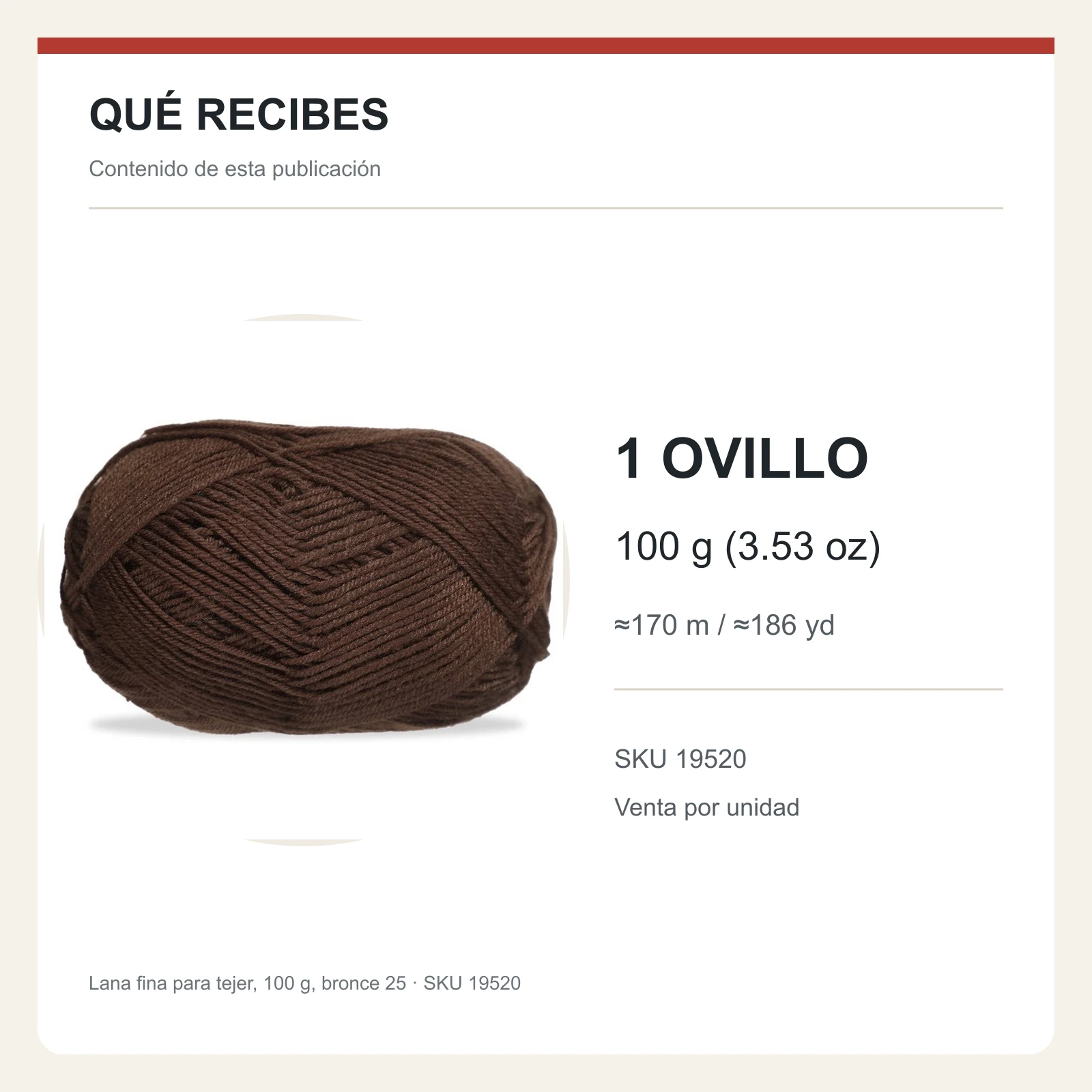 Lana fina para tejer, 100 g, bronce 25 - Imagen 8