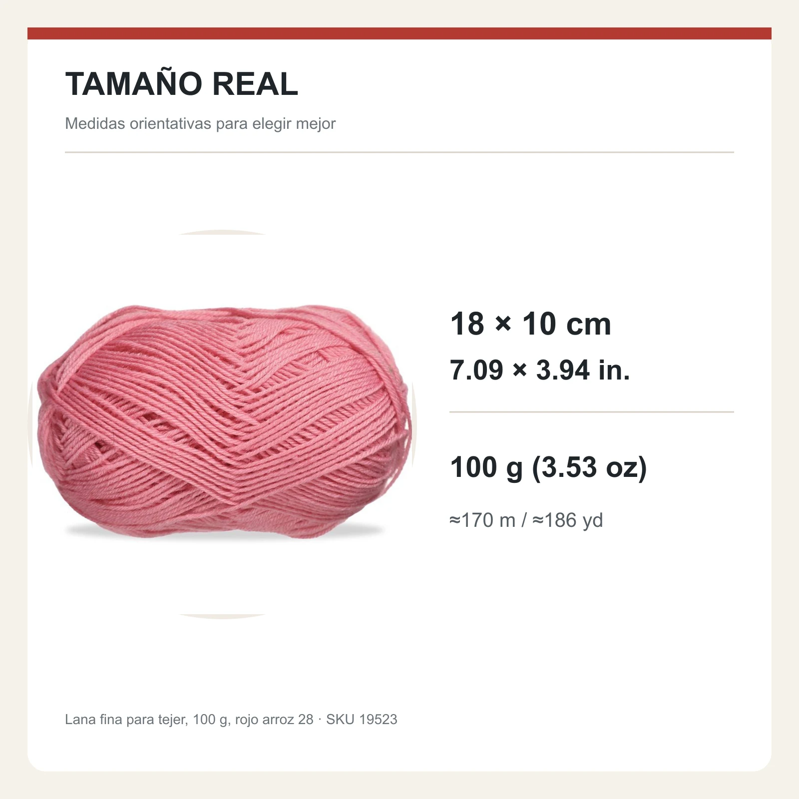 Lana fina para tejer, 100 g, rojo arroz 28 - Imagen 5