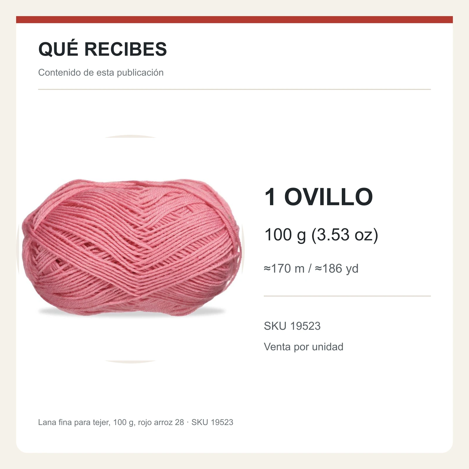 Lana fina para tejer, 100 g, rojo arroz 28 - Imagen 8
