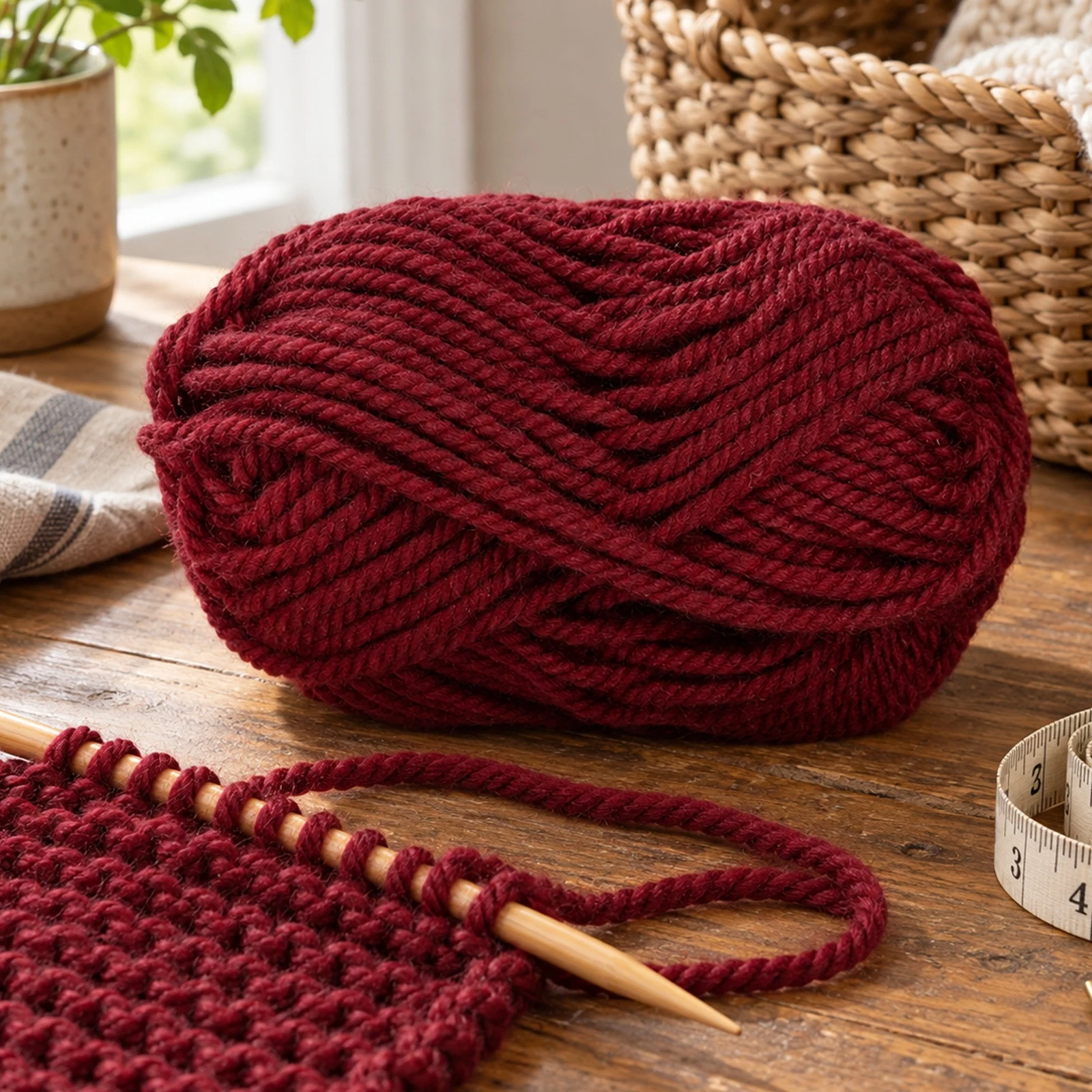 Lana gruesa para tejer, 100 g, burdeos 33 - Imagen 3