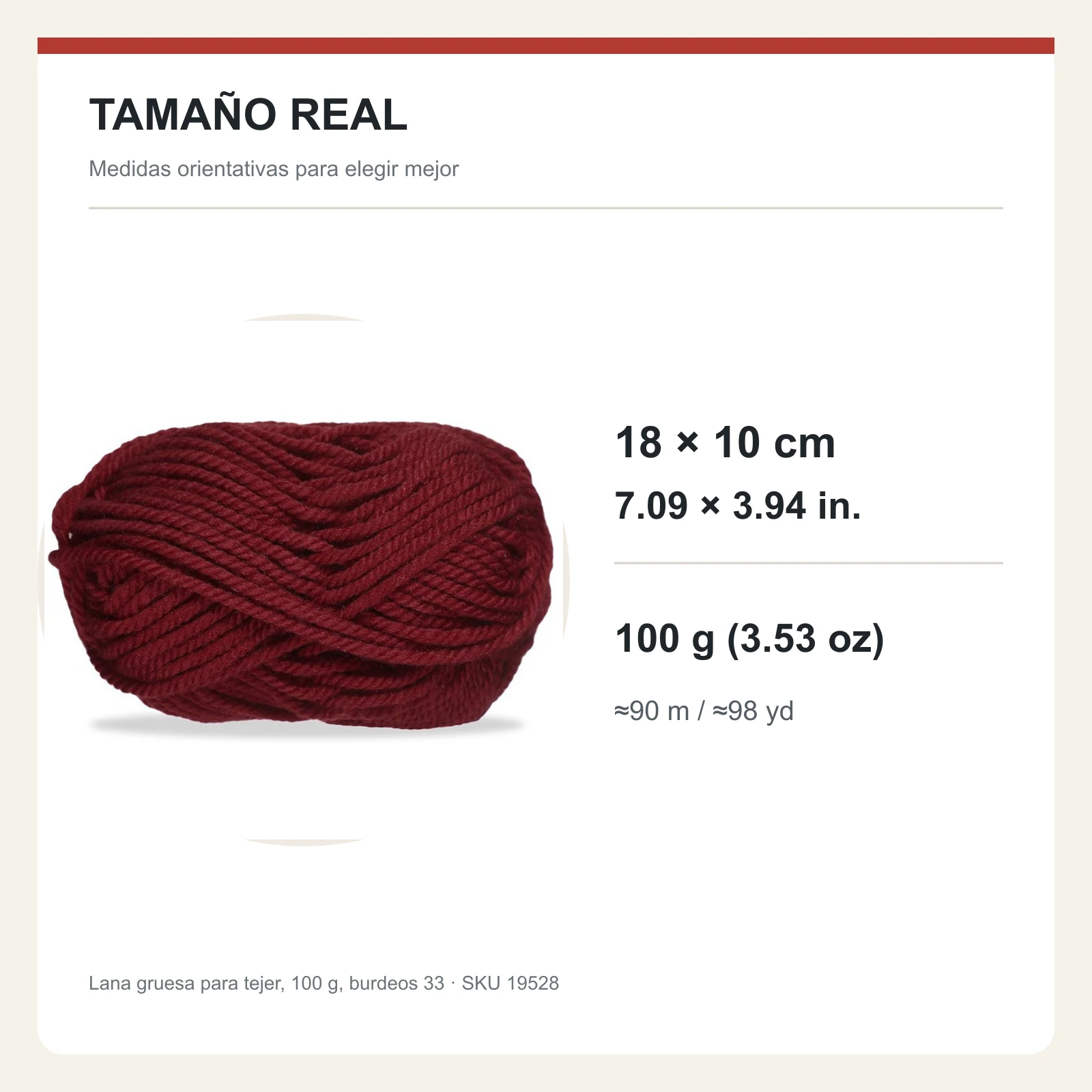 Lana gruesa para tejer, 100 g, burdeos 33 - Imagen 5