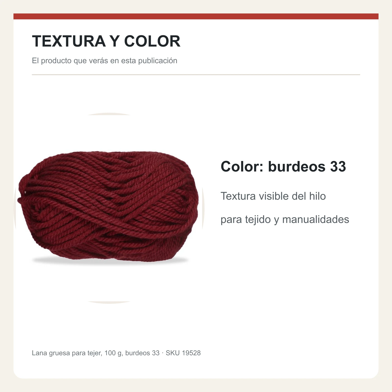 Lana gruesa para tejer, 100 g, burdeos 33 - Imagen 6