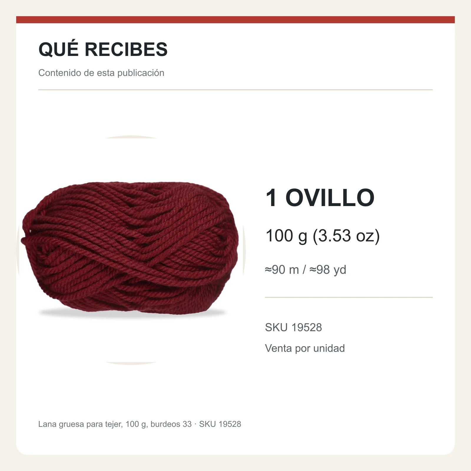 Lana gruesa para tejer, 100 g, burdeos 33 - Imagen 8