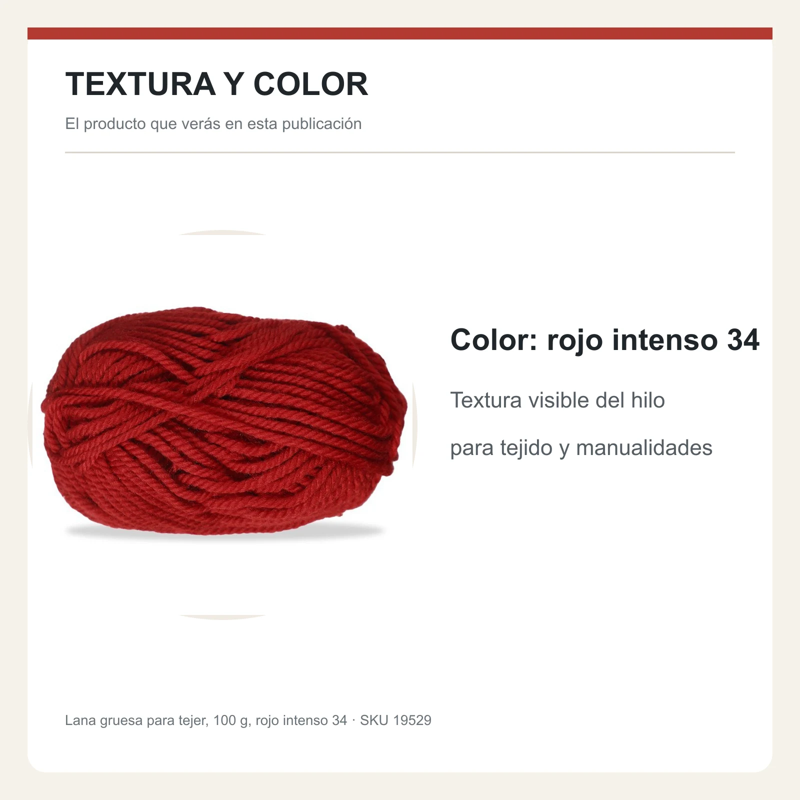 Lana gruesa para tejer, 100 g, rojo intenso 34 - Imagen 6