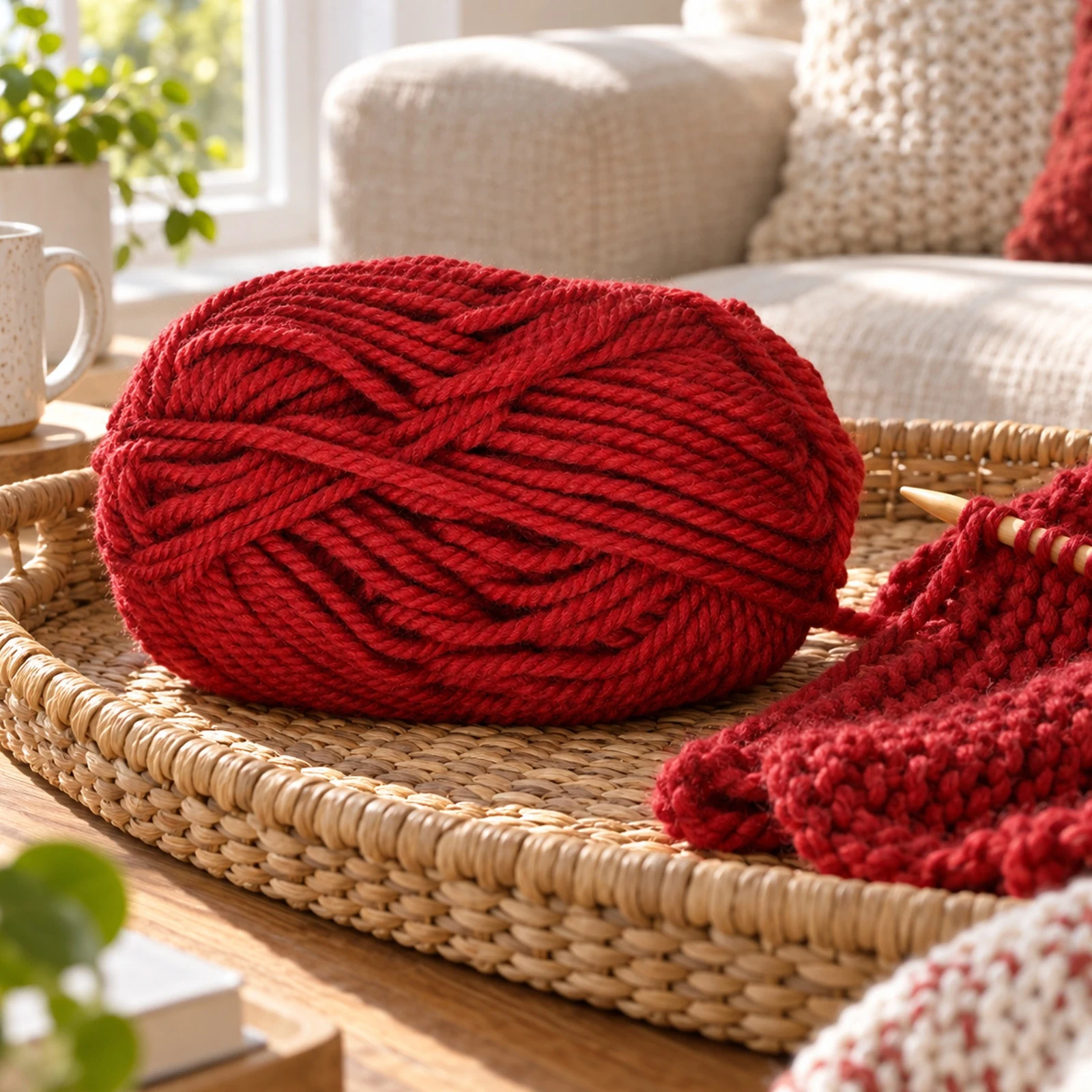 Lana gruesa para tejer, 100 g, rojo intenso 34 - Imagen 7