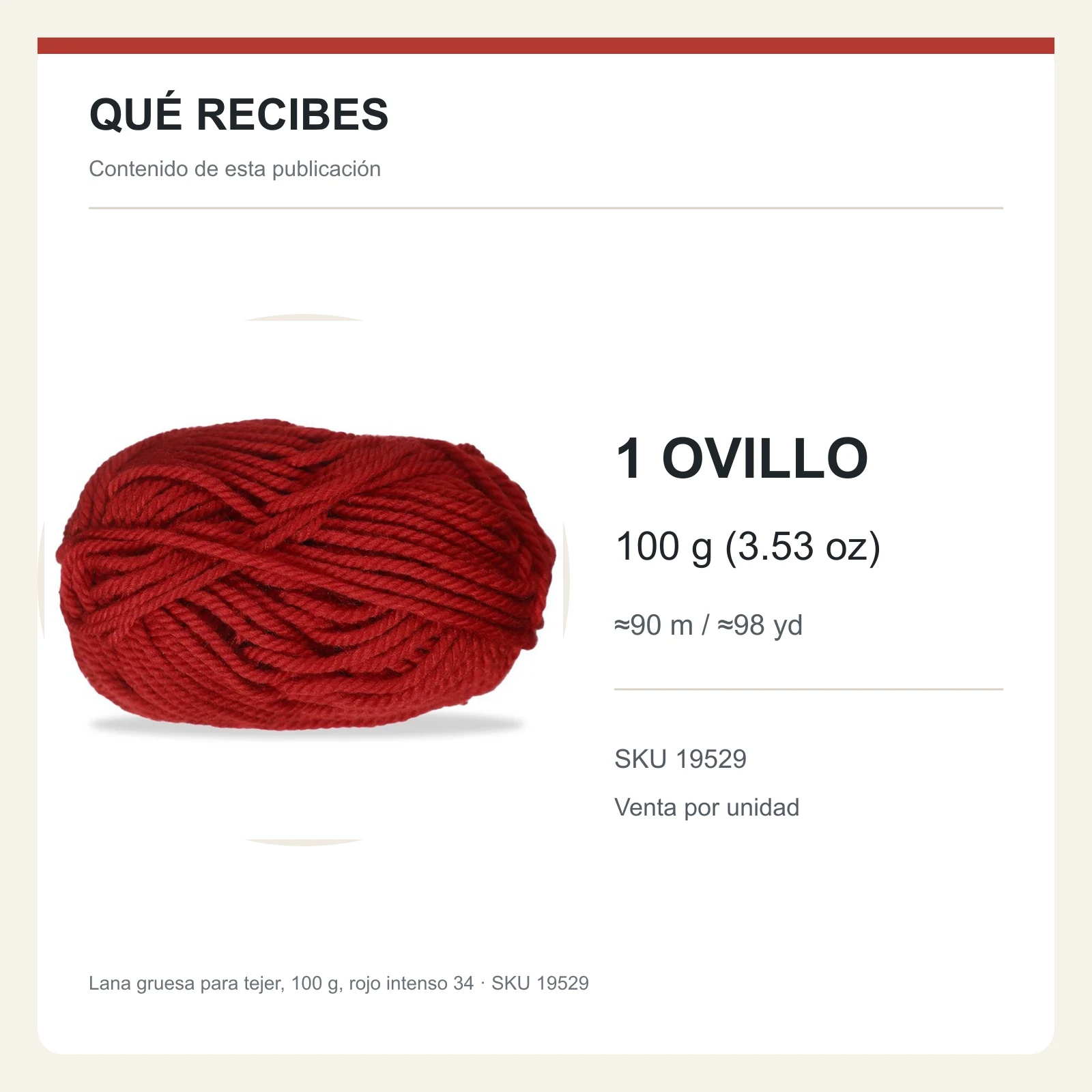 Lana gruesa para tejer, 100 g, rojo intenso 34 - Imagen 8