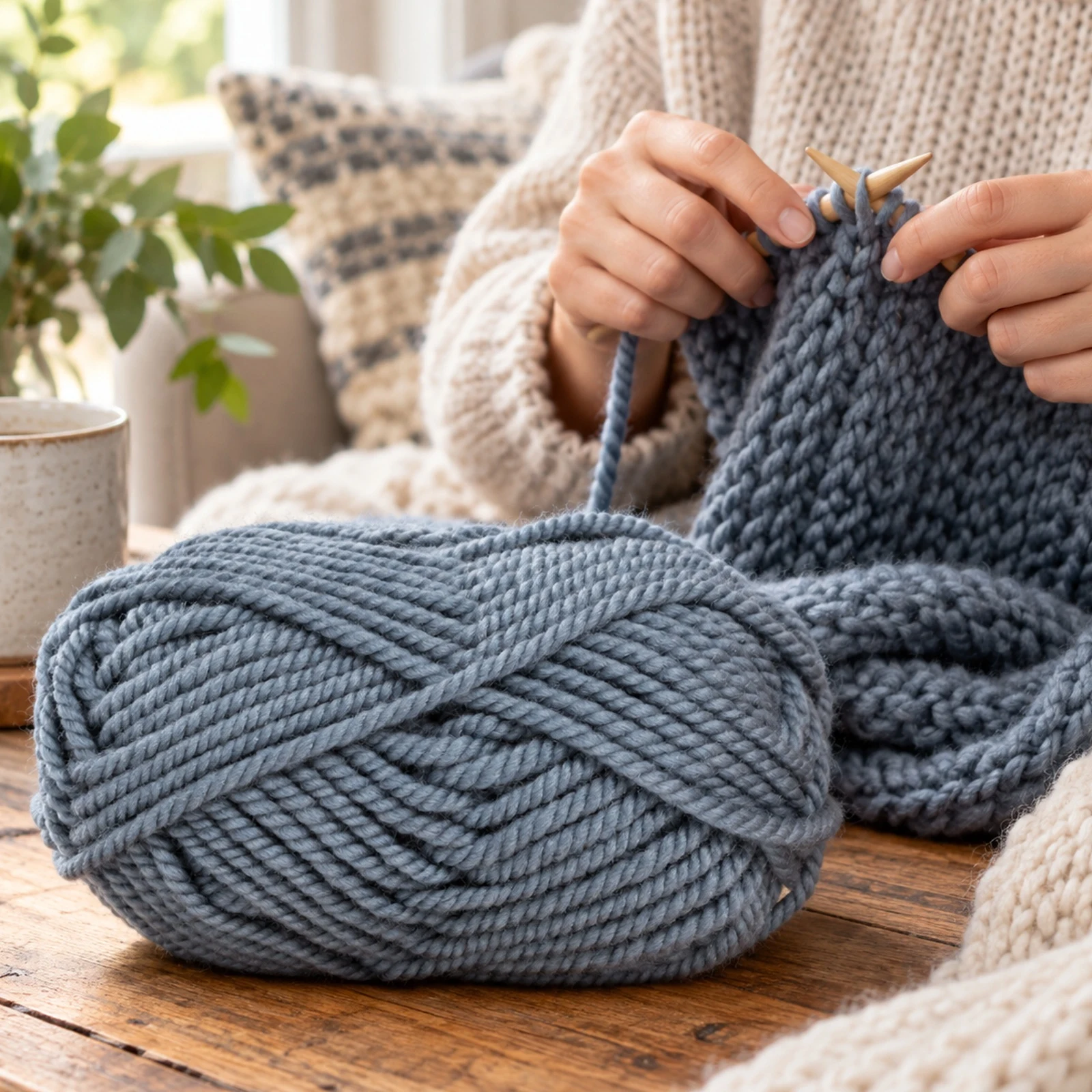 Lana gruesa para tejer, 100 g, azul grisáceo 44 - Imagen 2