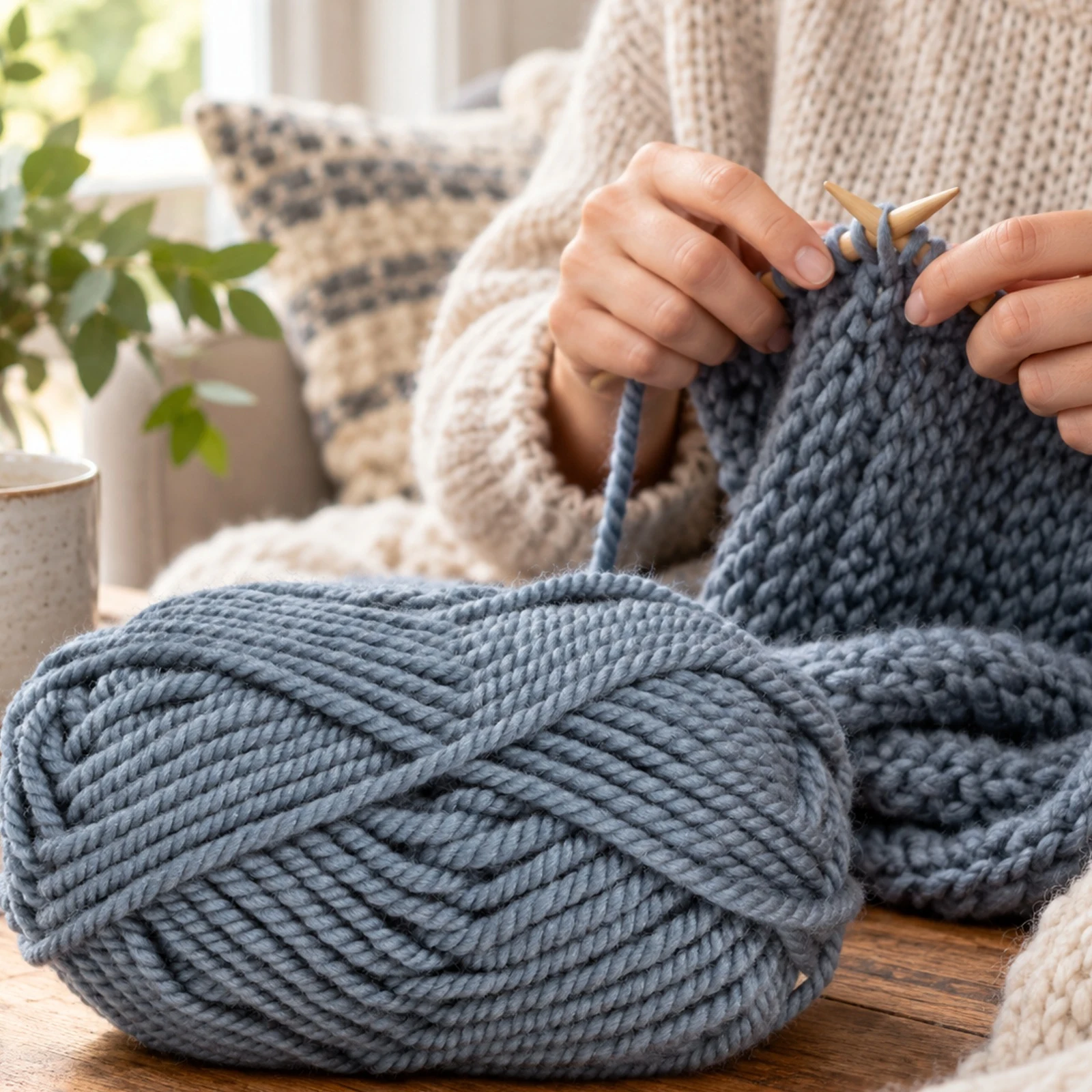 Lana gruesa para tejer, 100 g, azul grisáceo 44 - Imagen 3