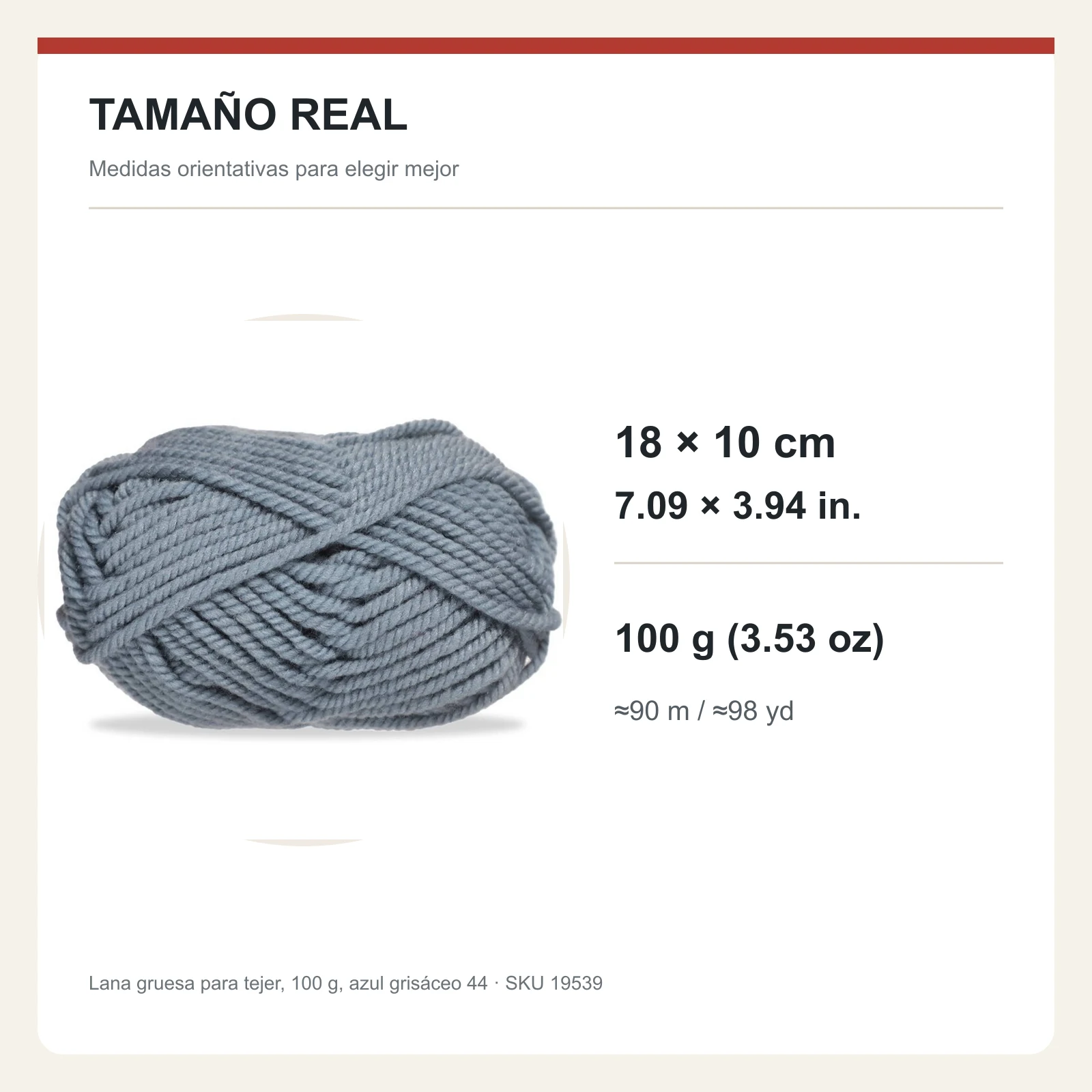 Lana gruesa para tejer, 100 g, azul grisáceo 44 - Imagen 5