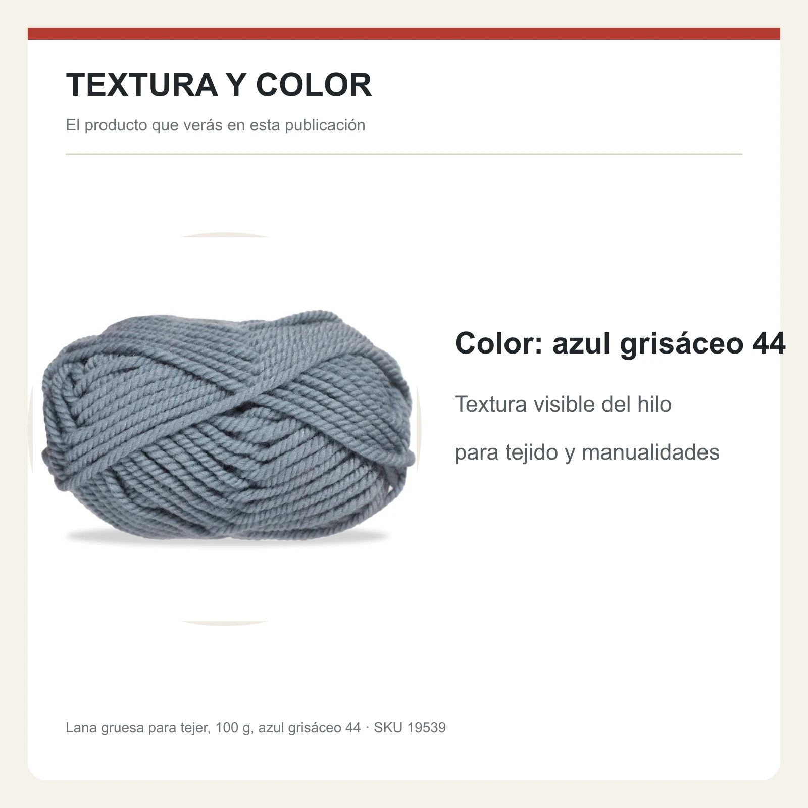 Lana gruesa para tejer, 100 g, azul grisáceo 44 - Imagen 6