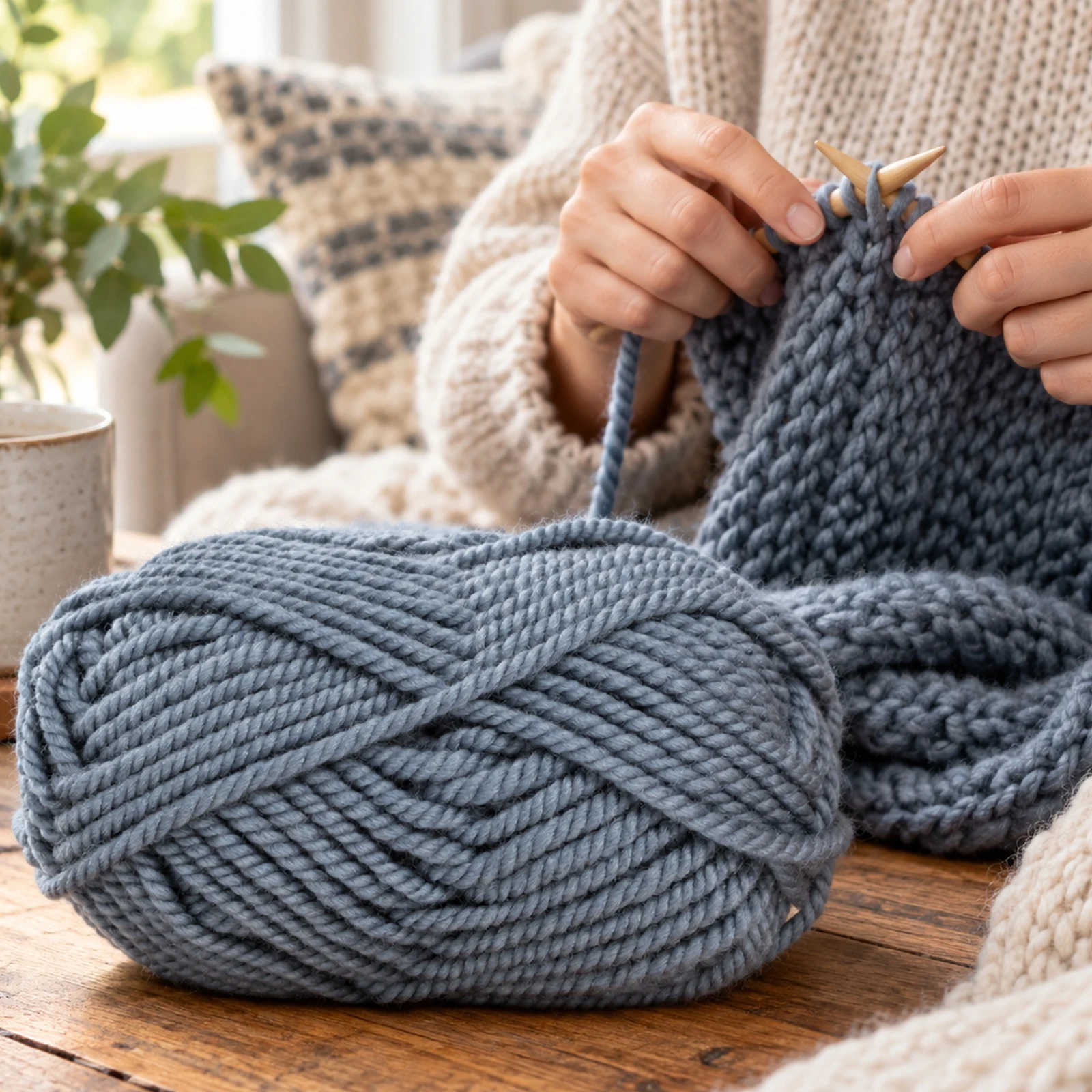 Lana gruesa para tejer, 100 g, azul grisáceo 44 - Imagen 7