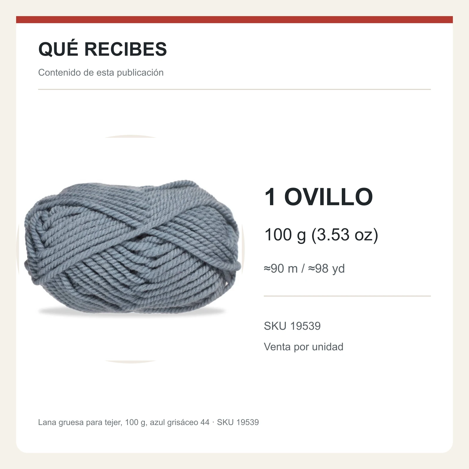 Lana gruesa para tejer, 100 g, azul grisáceo 44 - Imagen 8