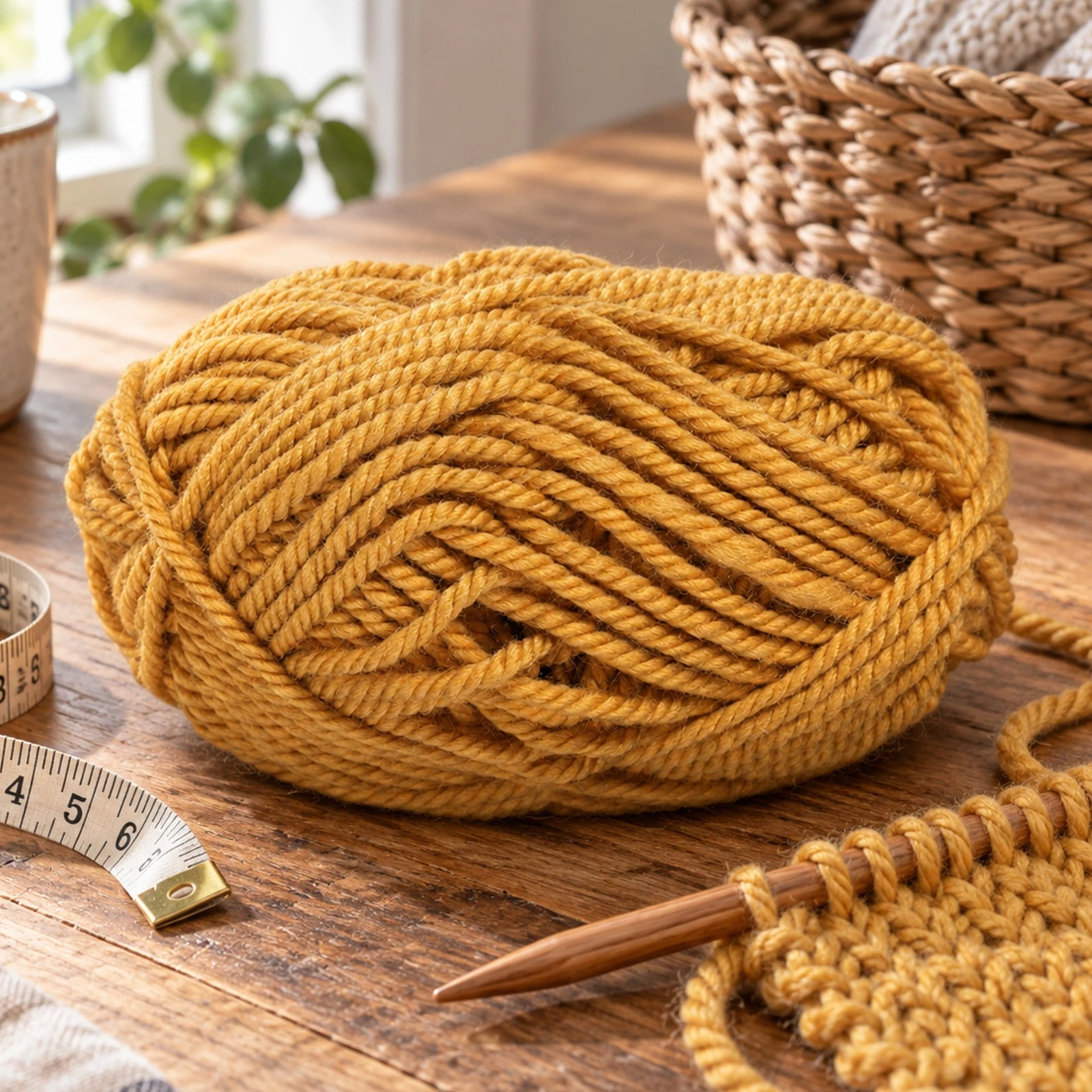 Lana gruesa para tejer, 100 g, amarillo cúrcuma 45 - Imagen 3