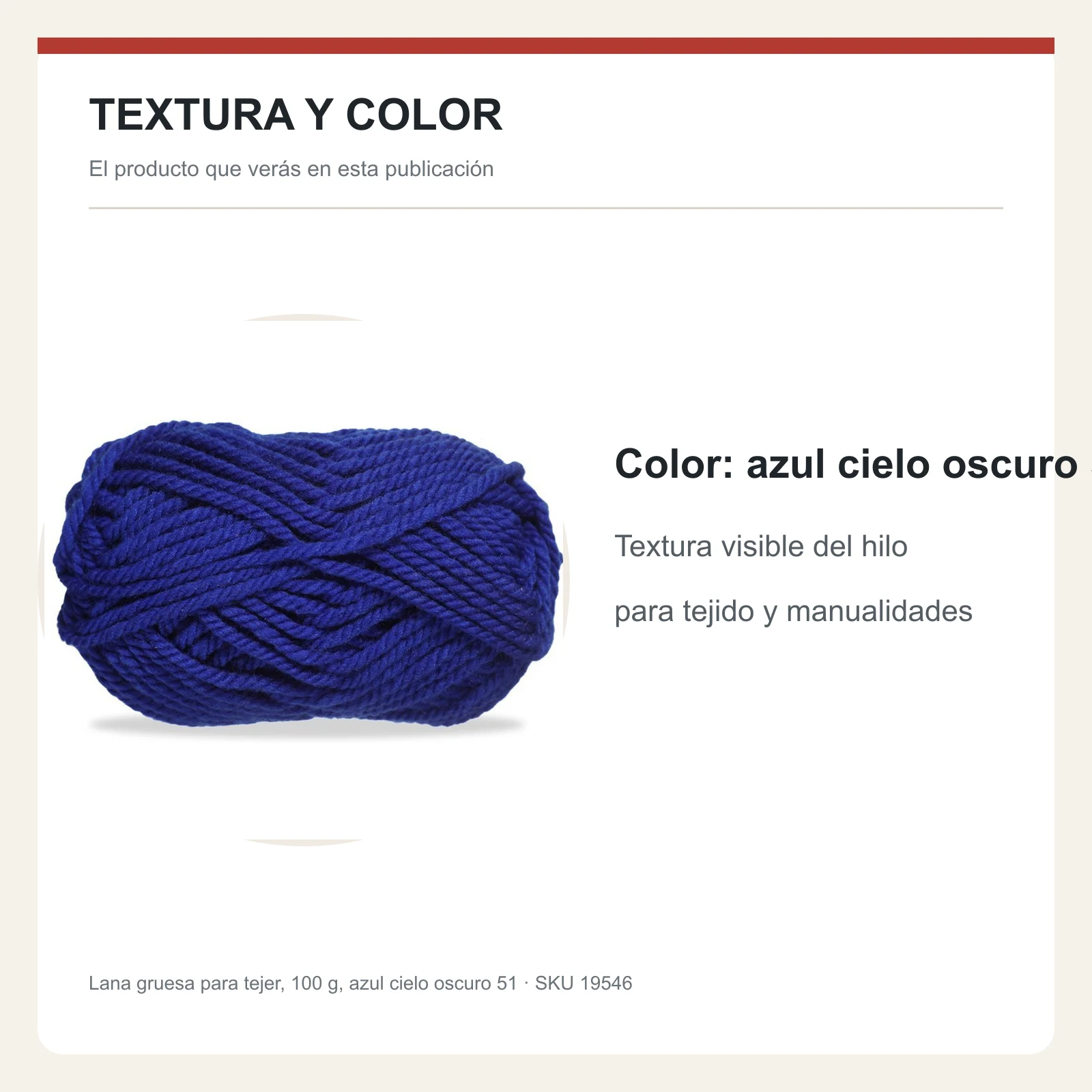 Lana gruesa para tejer, 100 g, azul cielo oscuro 51 - Imagen 6