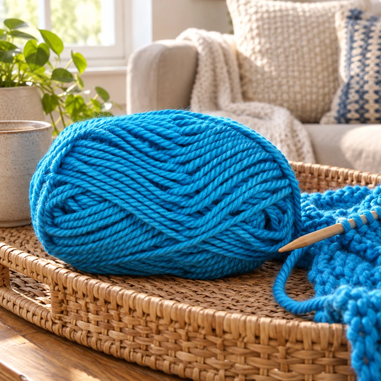 Lana gruesa para tejer, 100 g, azul cobalto 54 - Imagen 4