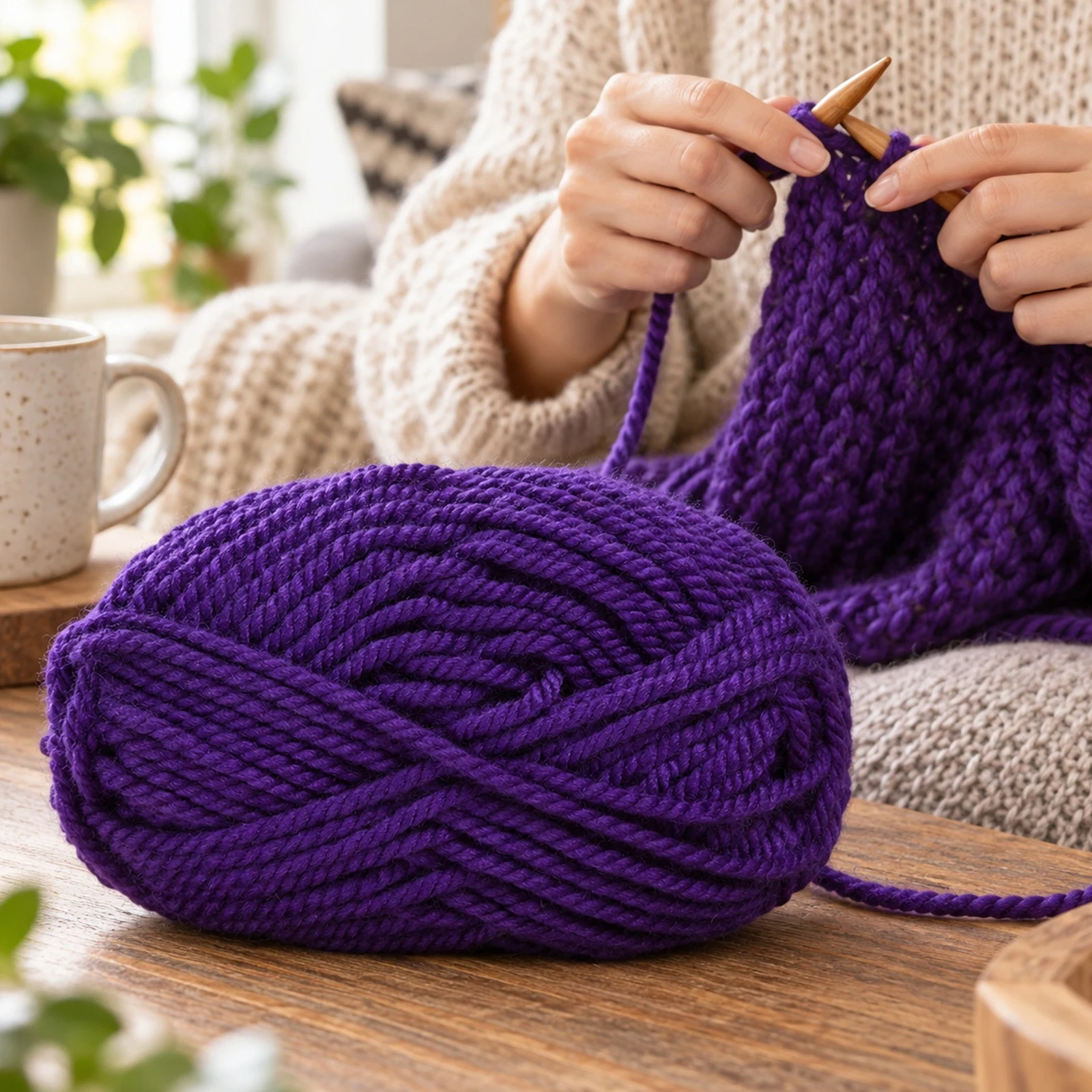 Lana gruesa para tejer, 100 g, morado oscuro 56 - Imagen 2