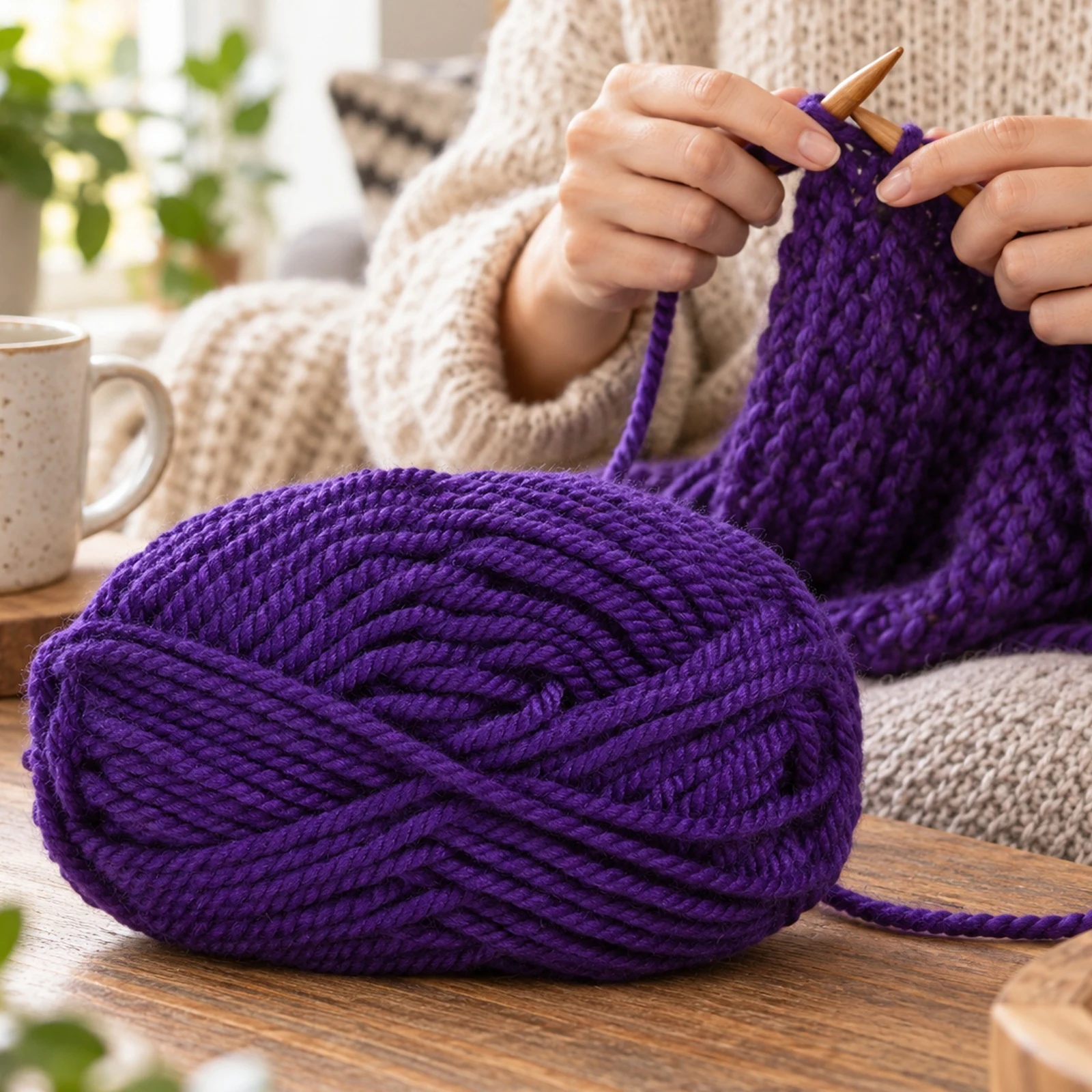 Lana gruesa para tejer, 100 g, morado oscuro 56 - Imagen 7