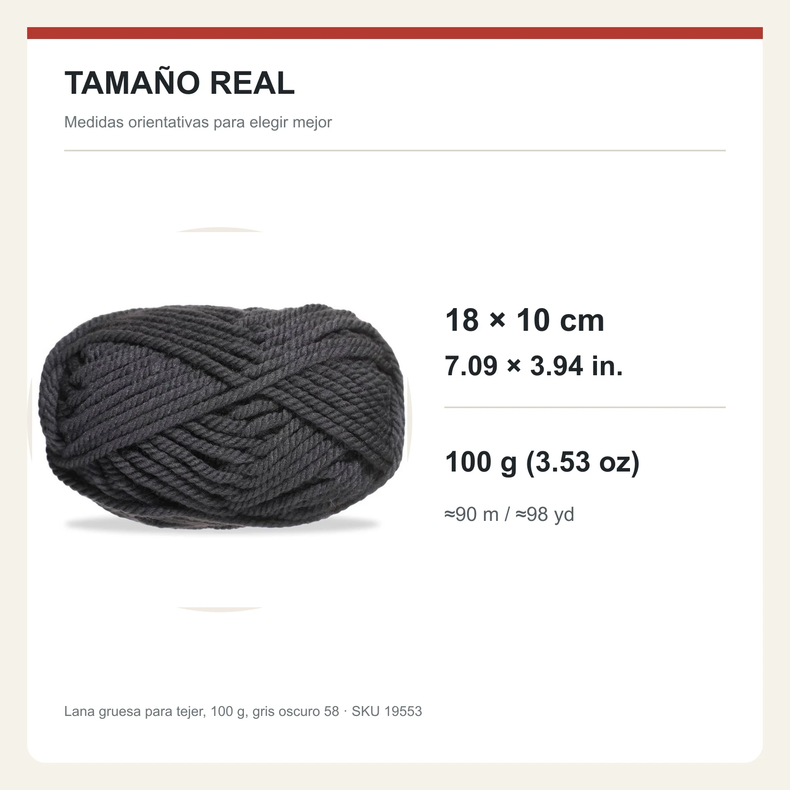 Lana gruesa para tejer, 100 g, gris oscuro 58 - Imagen 5