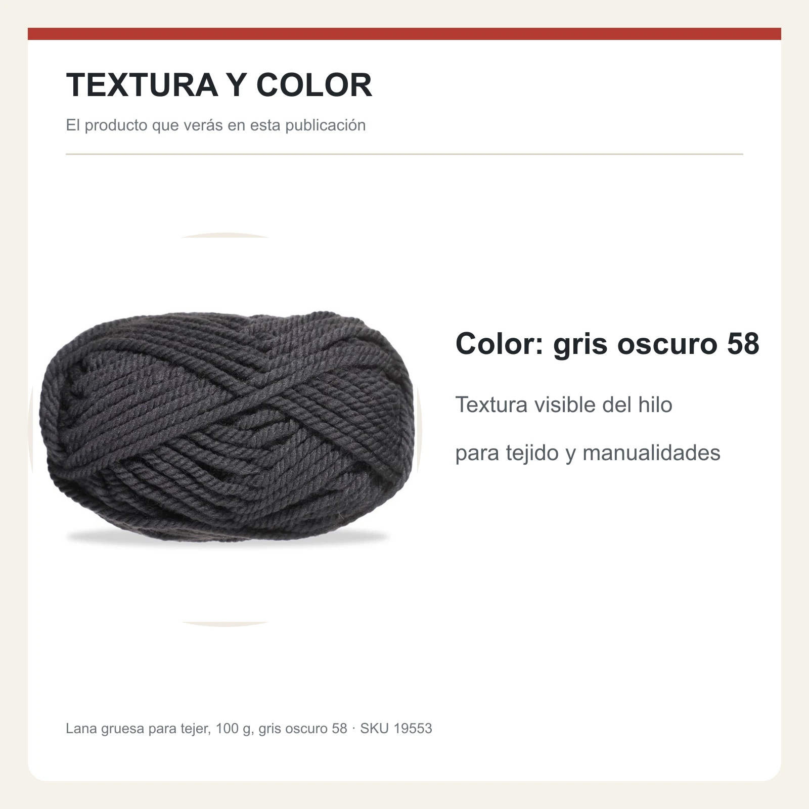 Lana gruesa para tejer, 100 g, gris oscuro 58 - Imagen 6