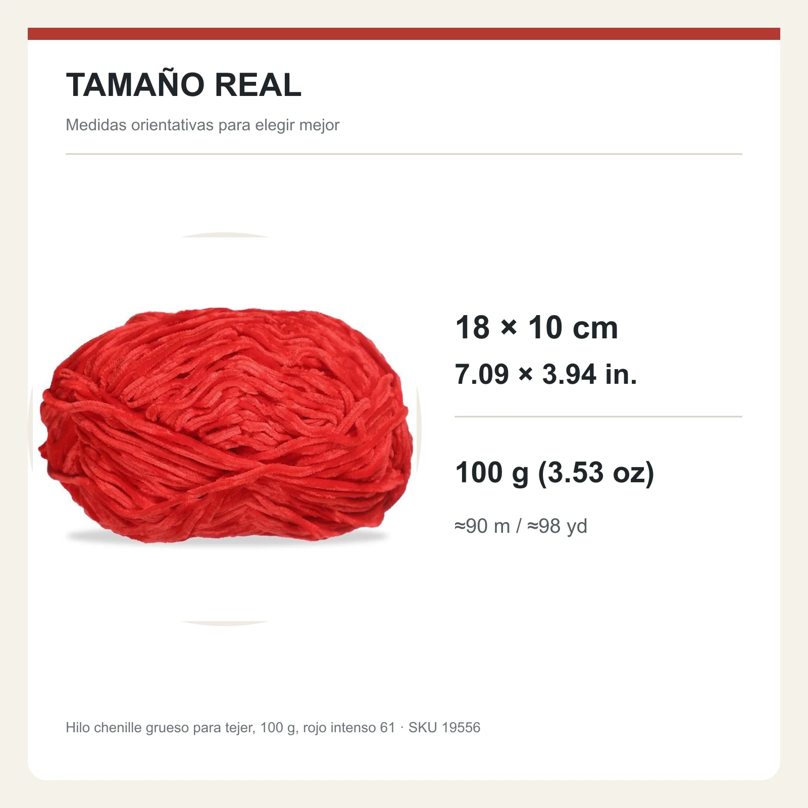 Hilo chenille grueso para tejer, 100 g, rojo intenso 61 - Imagen 5