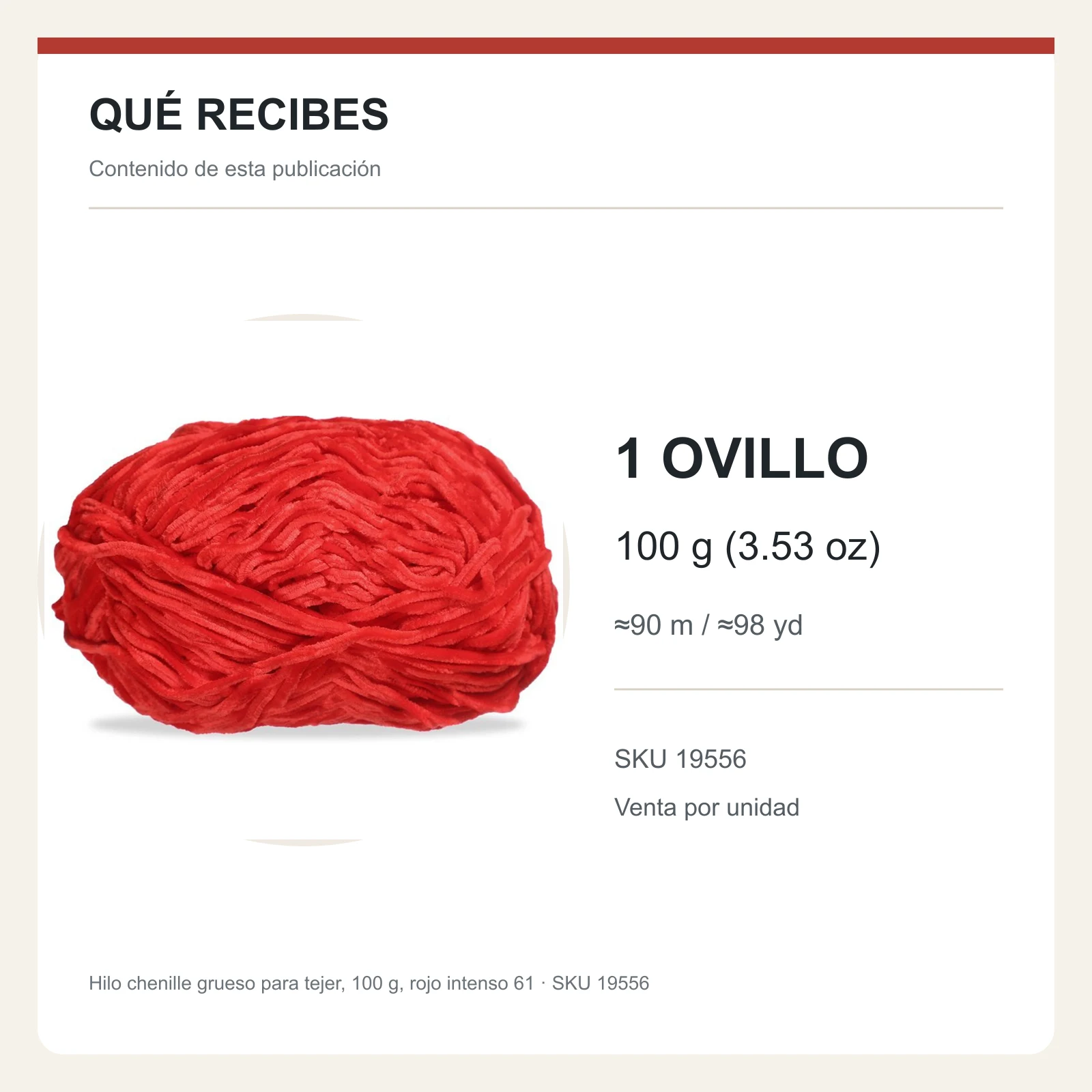 Hilo chenille grueso para tejer, 100 g, rojo intenso 61 - Imagen 8