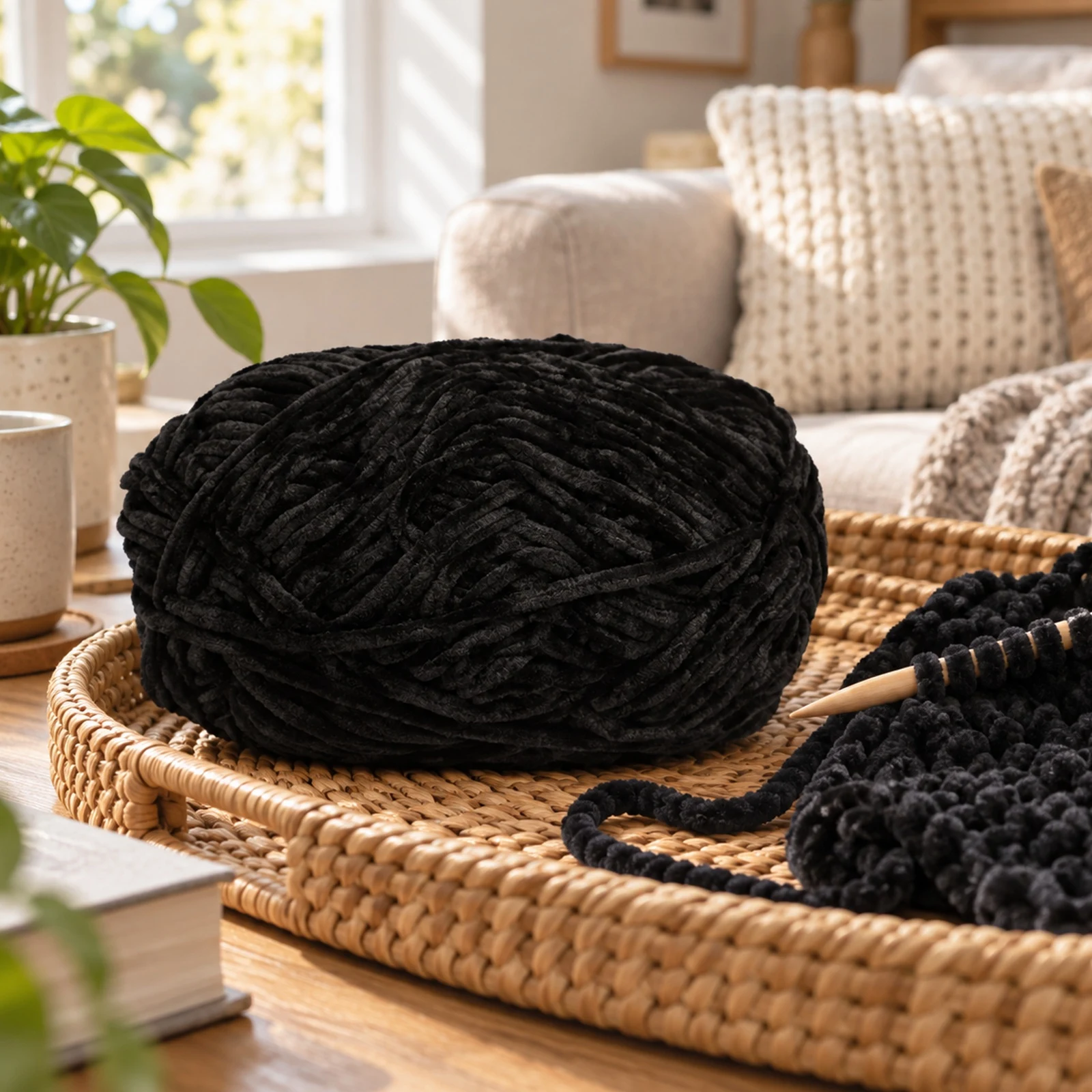 Hilo chenille grueso para tejer, 100 g, negro 62 - Imagen 2