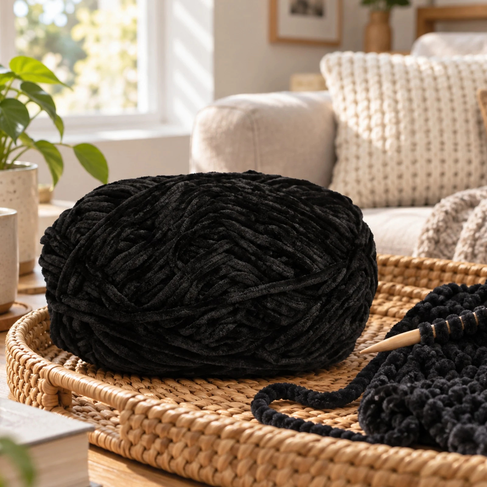 Hilo chenille grueso para tejer, 100 g, negro 62 - Imagen 3
