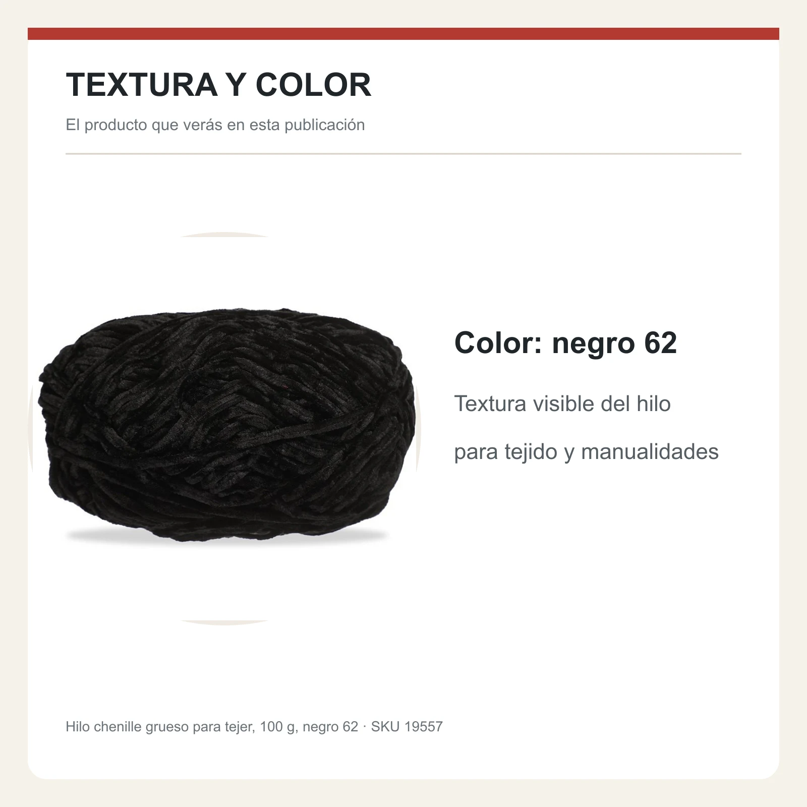 Hilo chenille grueso para tejer, 100 g, negro 62 - Imagen 6