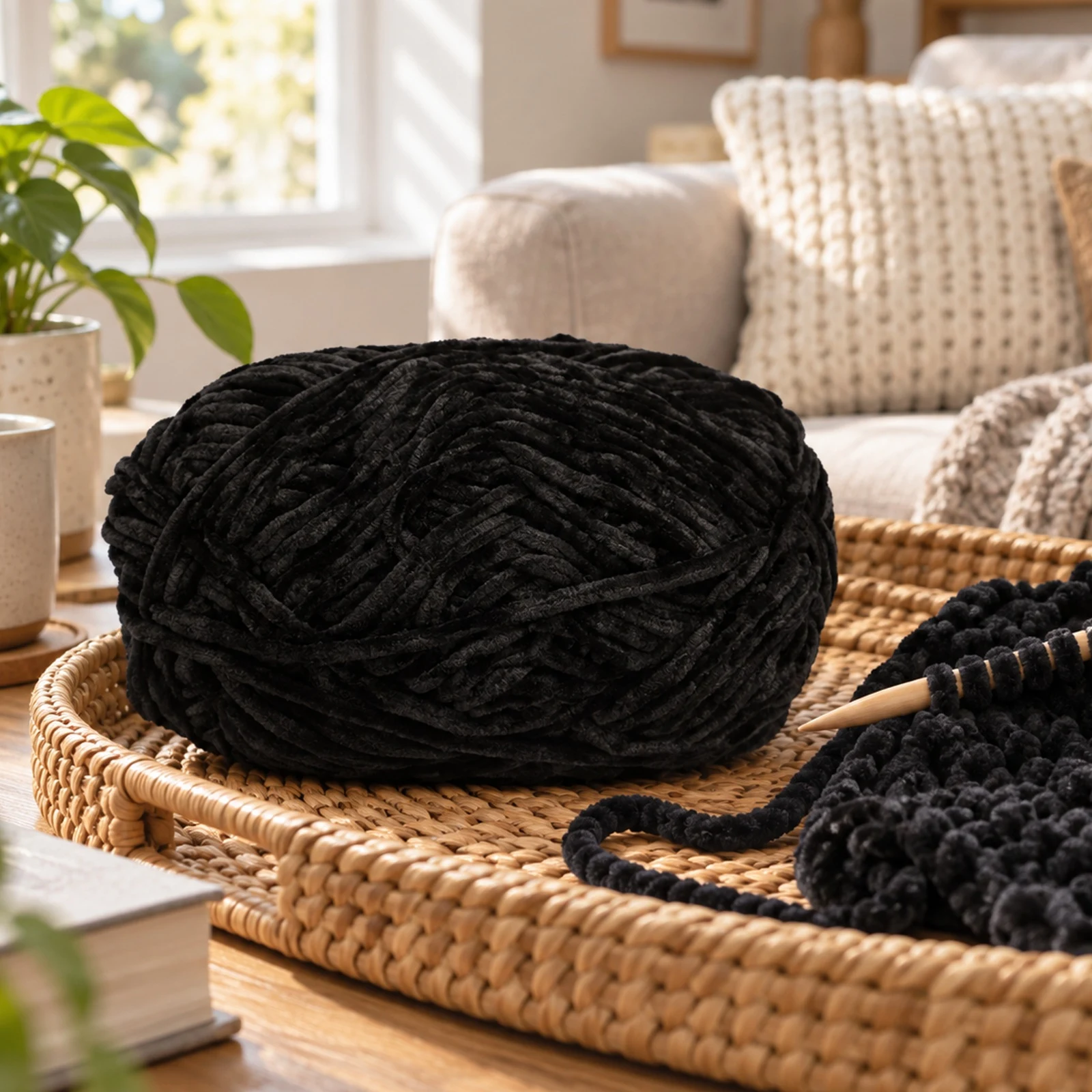 Hilo chenille grueso para tejer, 100 g, negro 62 - Imagen 7