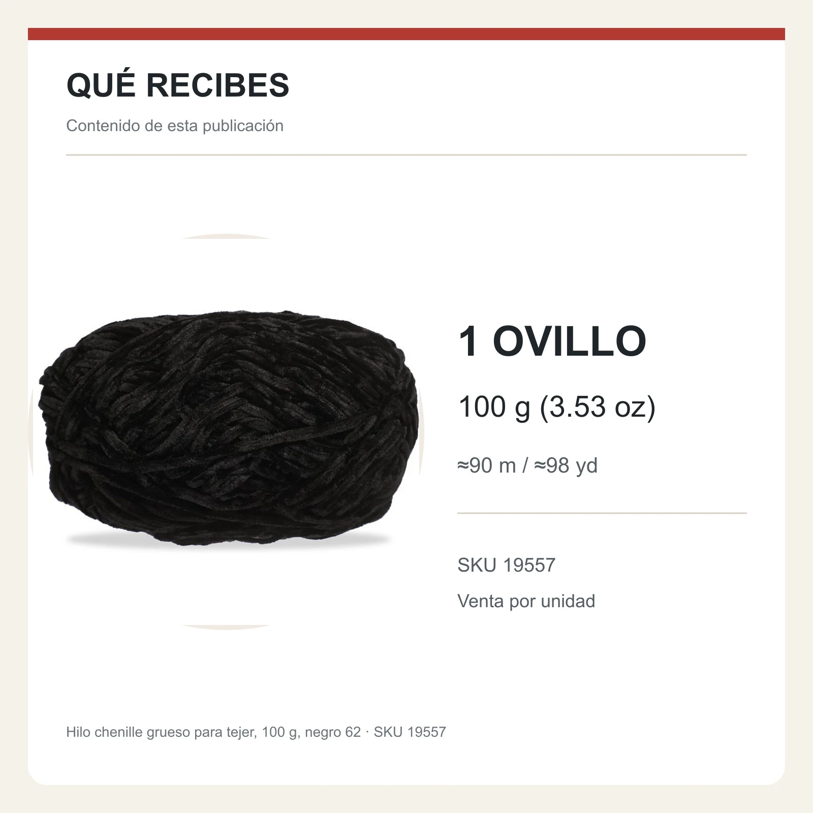 Hilo chenille grueso para tejer, 100 g, negro 62 - Imagen 8