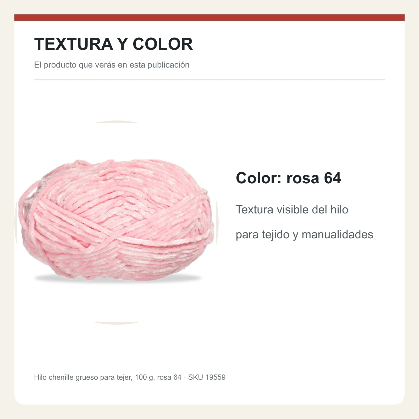 Hilo chenille grueso para tejer, 100 g, rosa 64 - Imagen 6