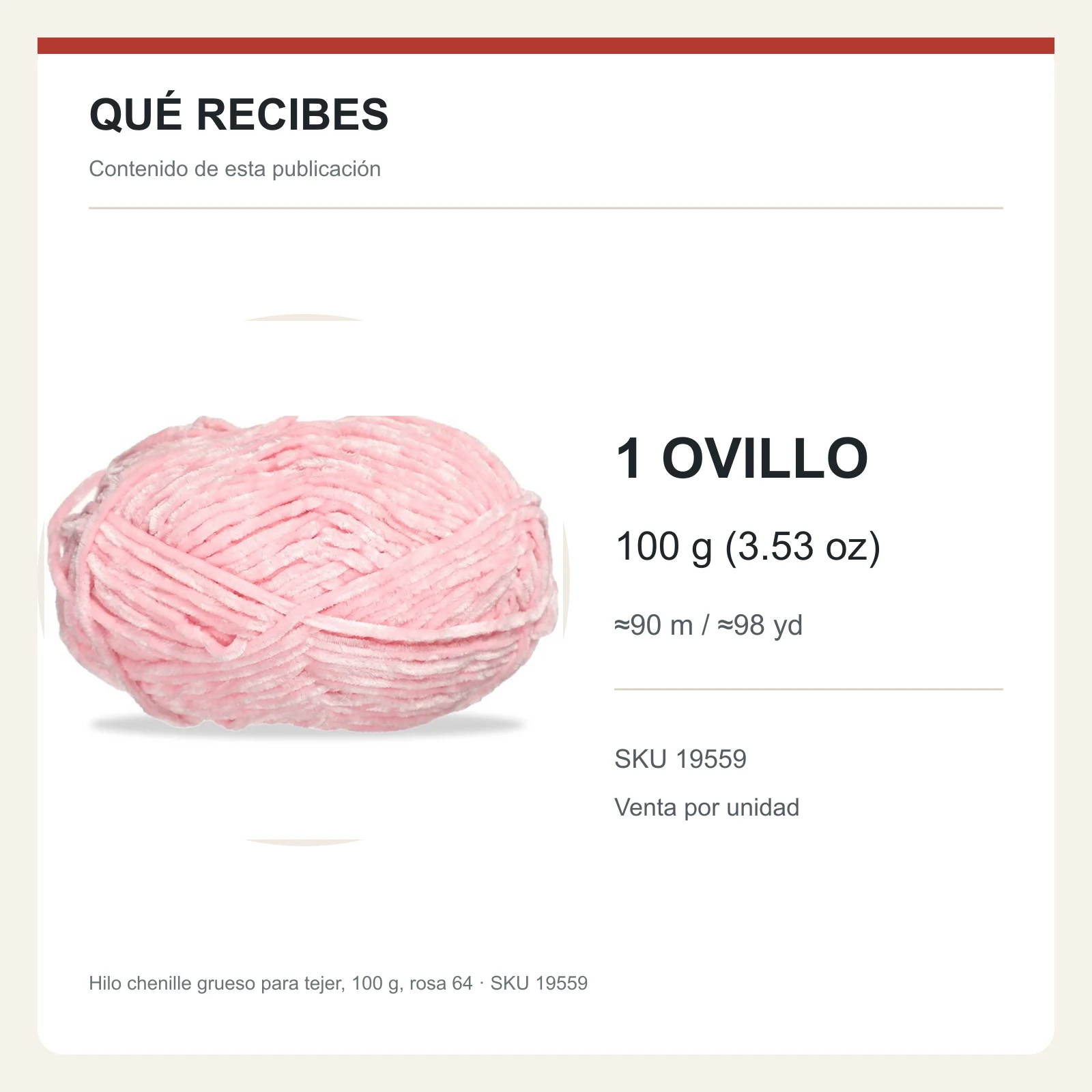 Hilo chenille grueso para tejer, 100 g, rosa 64 - Imagen 8