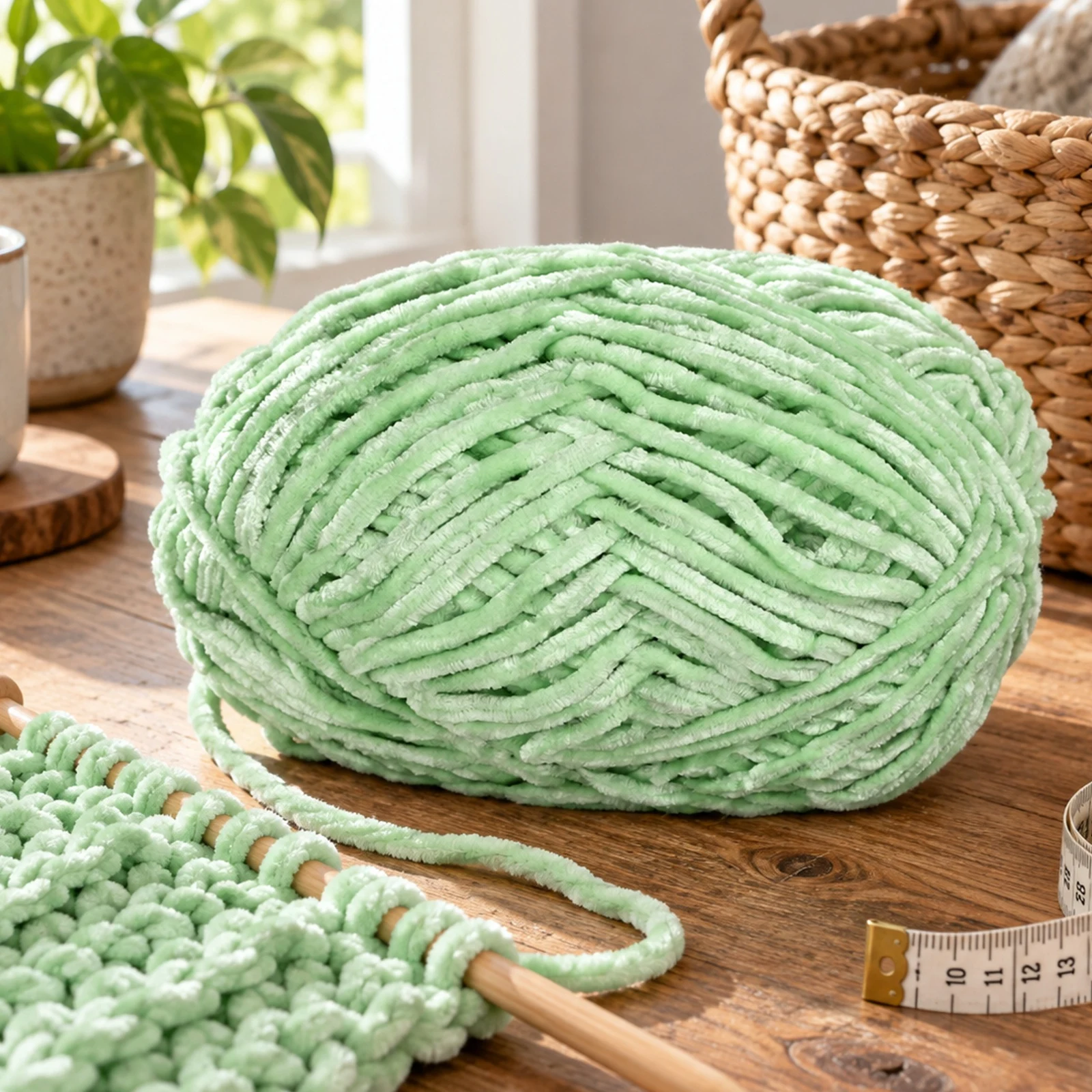 LANA CHENILLE GRUESA 100G MANZANA VERDE 65 - Imagen 3