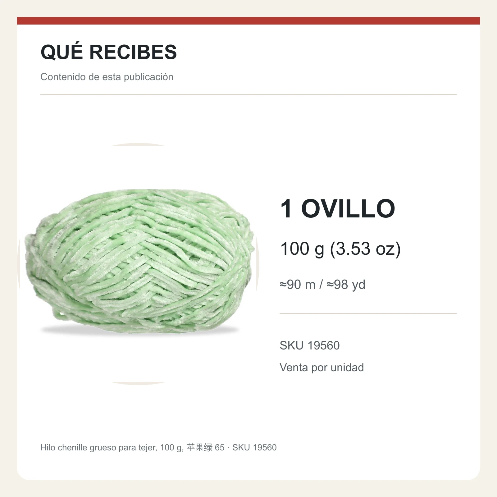 LANA CHENILLE GRUESA 100G MANZANA VERDE 65 - Imagen 8