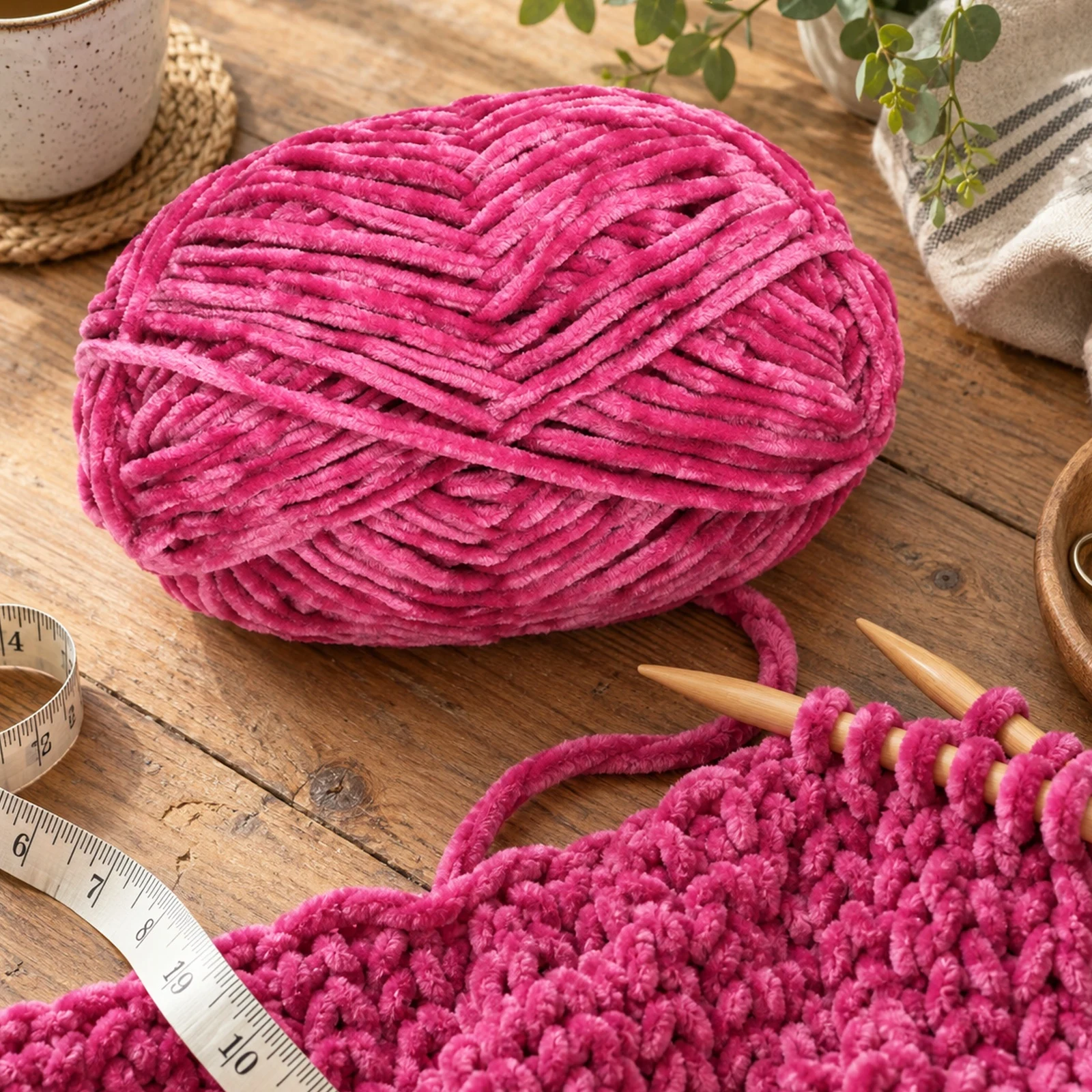 Hilo chenille grueso para tejer, 100 g, fucsia 67 - Imagen 2