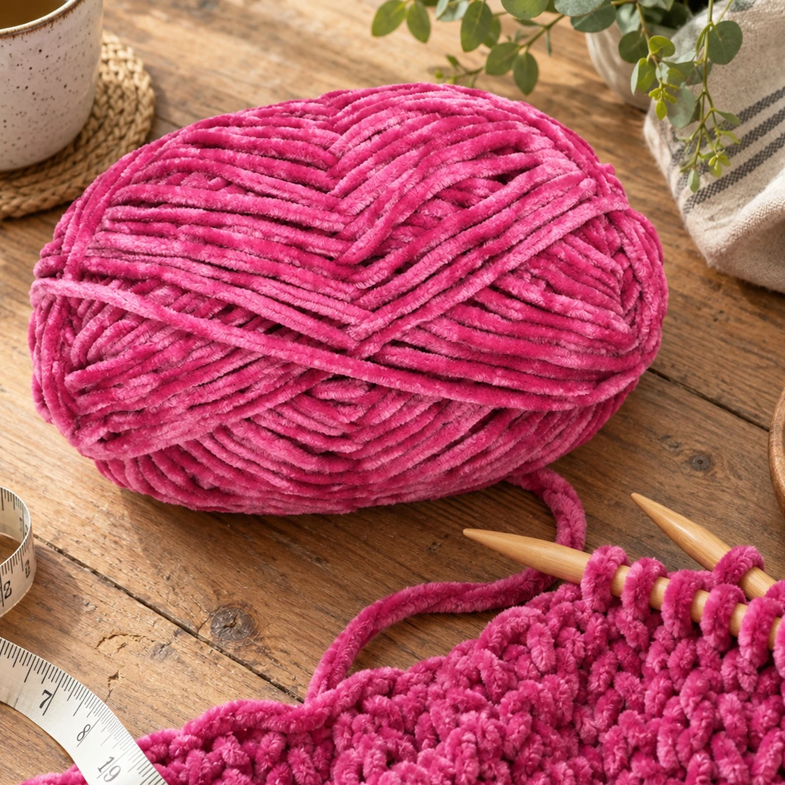 Hilo chenille grueso para tejer, 100 g, fucsia 67 - Imagen 3