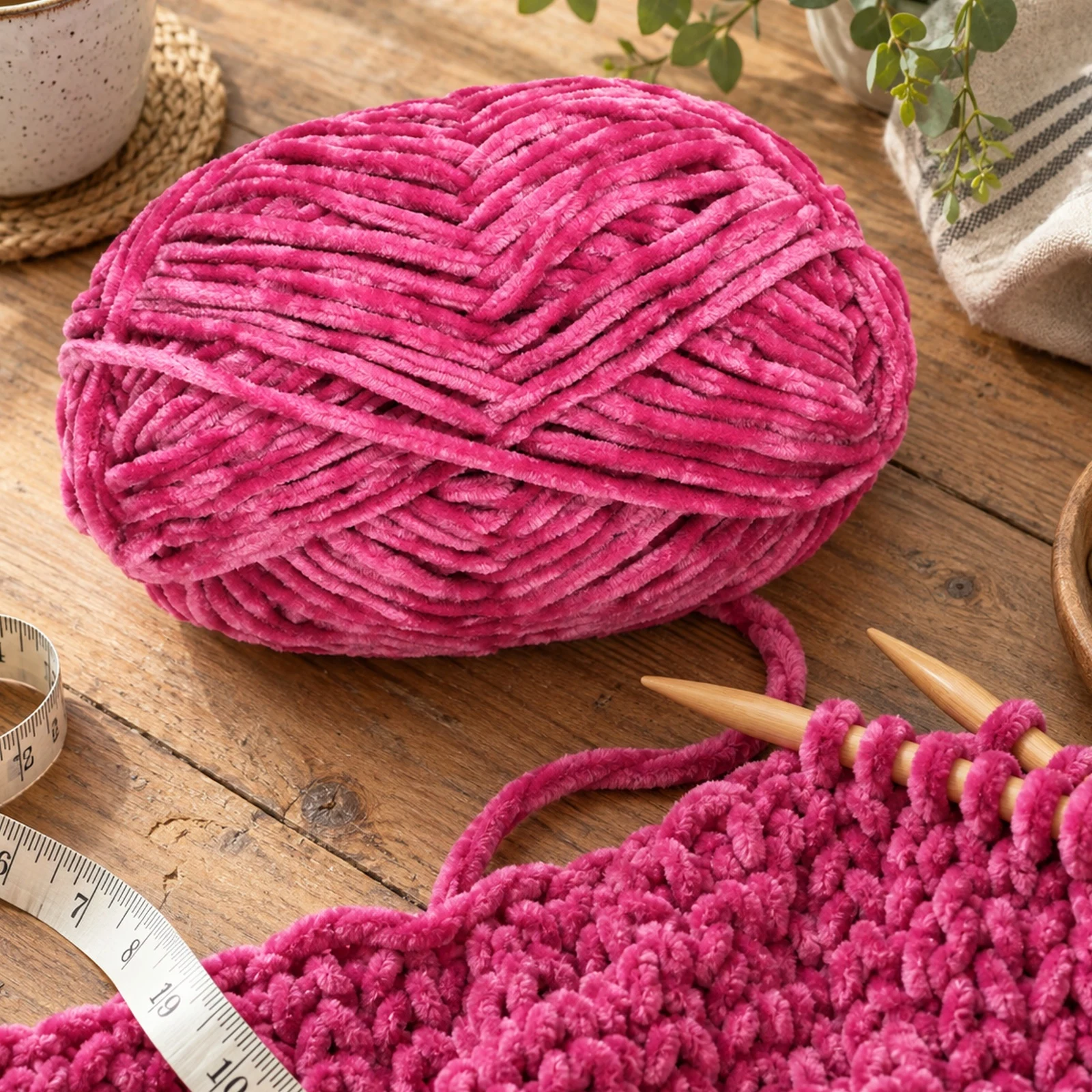 Hilo chenille grueso para tejer, 100 g, fucsia 67 - Imagen 4