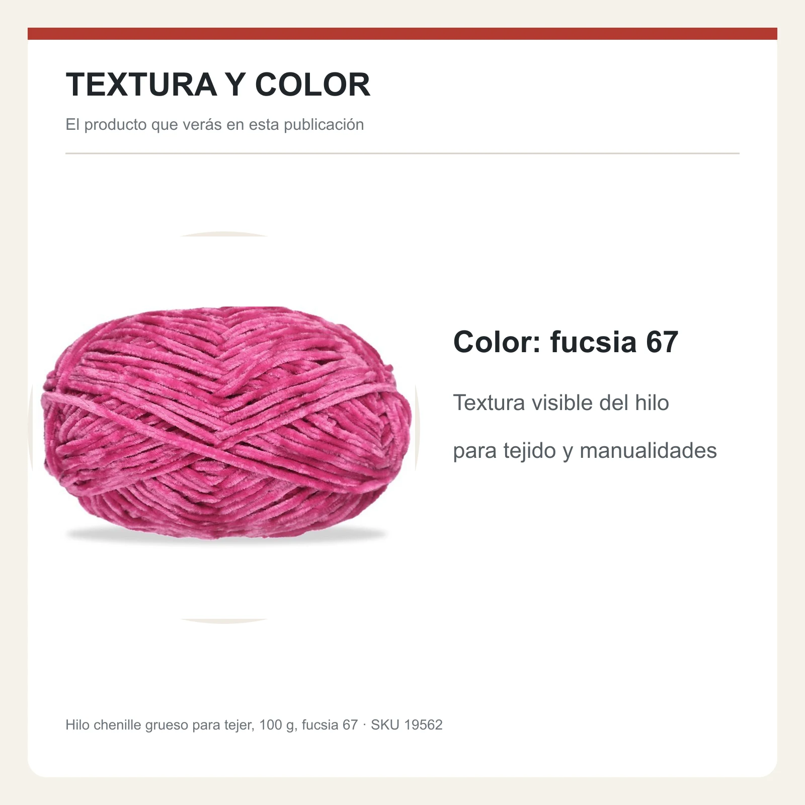 Hilo chenille grueso para tejer, 100 g, fucsia 67 - Imagen 6