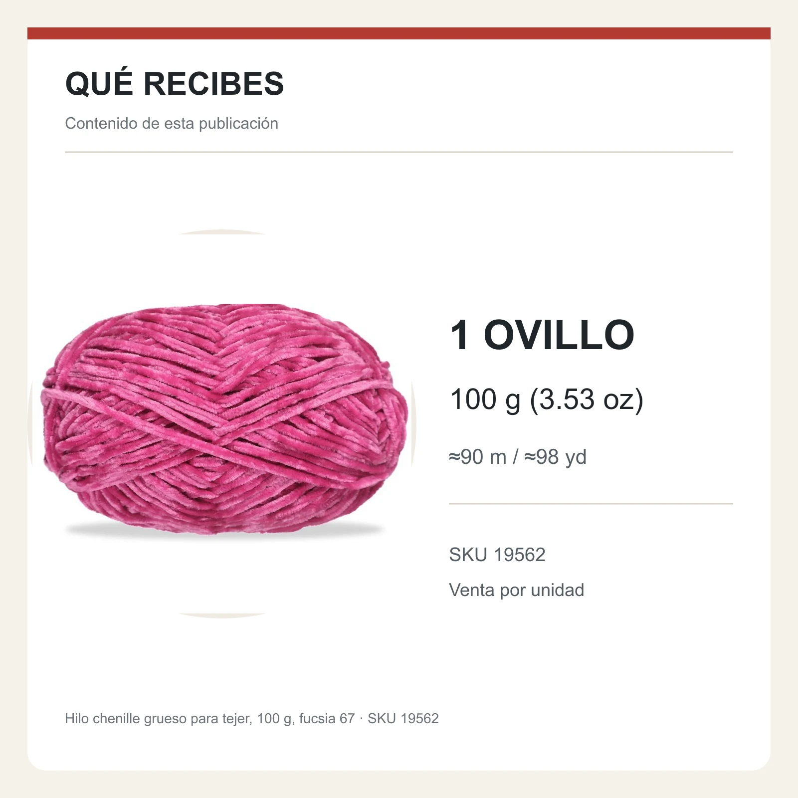 Hilo chenille grueso para tejer, 100 g, fucsia 67 - Imagen 8