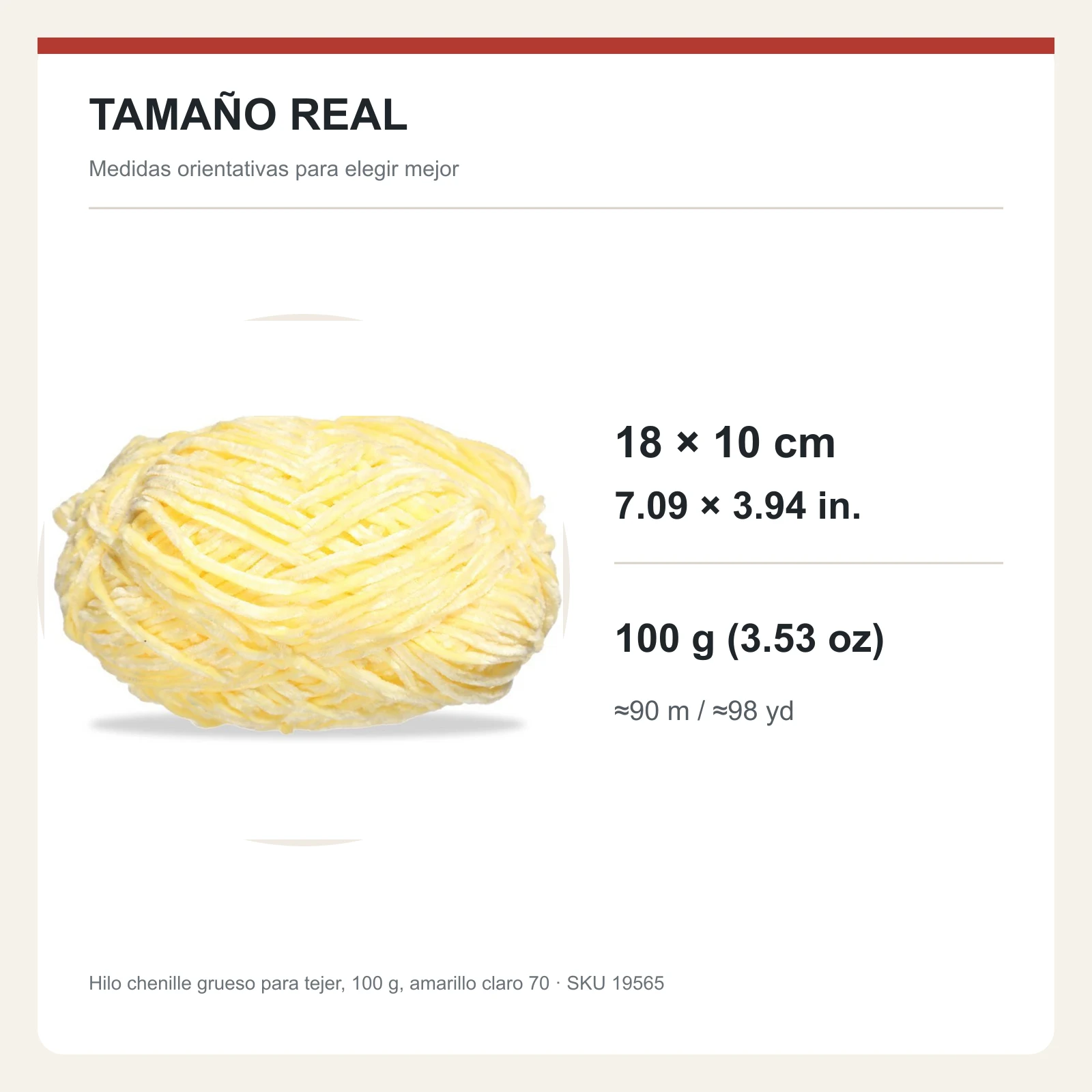 Hilo chenille grueso para tejer, 100 g, amarillo claro 70 - Imagen 5