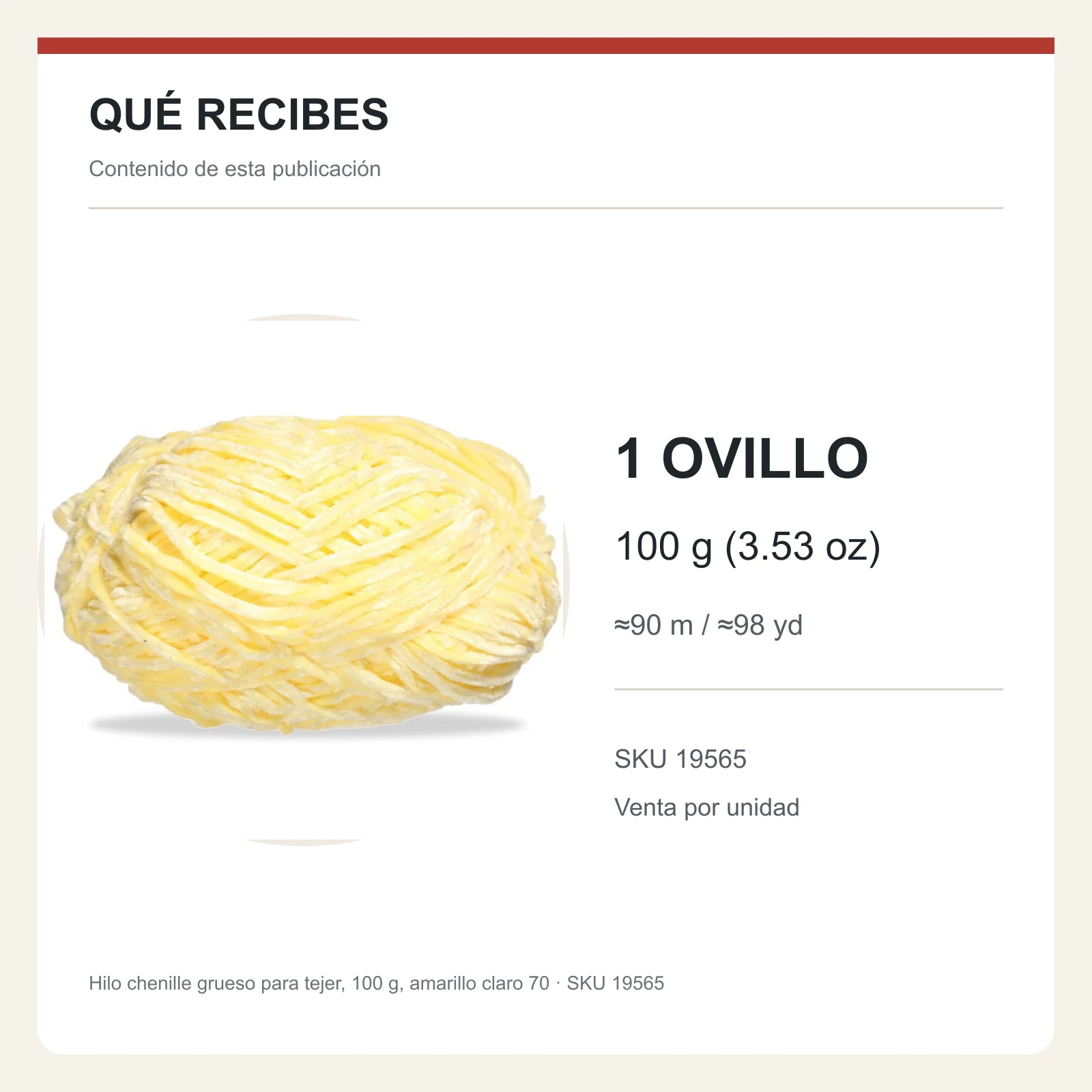 Hilo chenille grueso para tejer, 100 g, amarillo claro 70 - Imagen 8