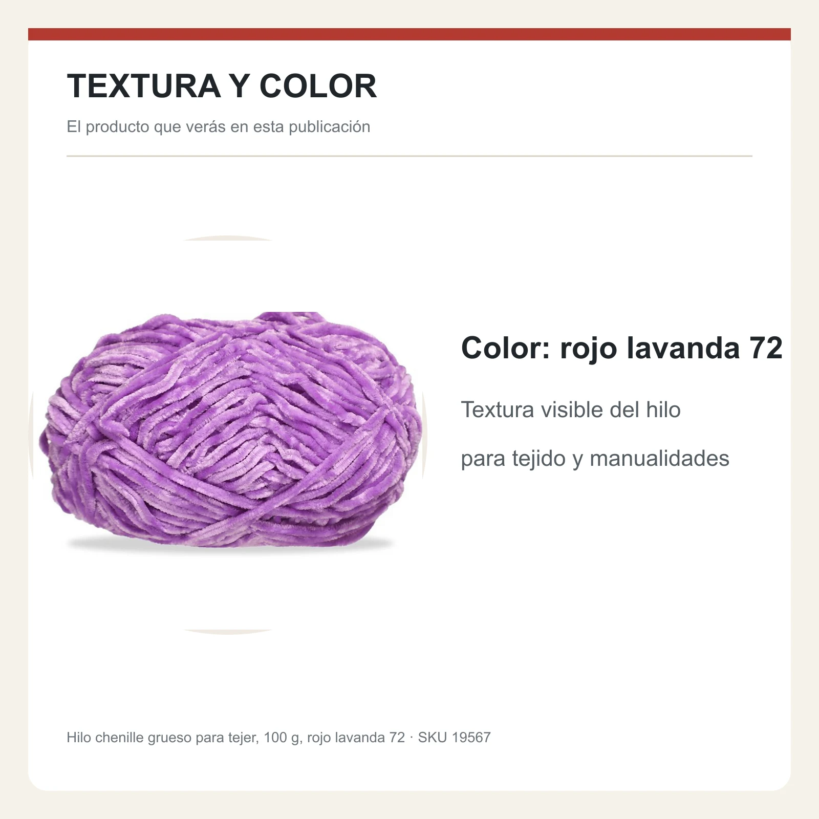 Hilo chenille grueso para tejer, 100 g, rojo lavanda 72 - Imagen 6